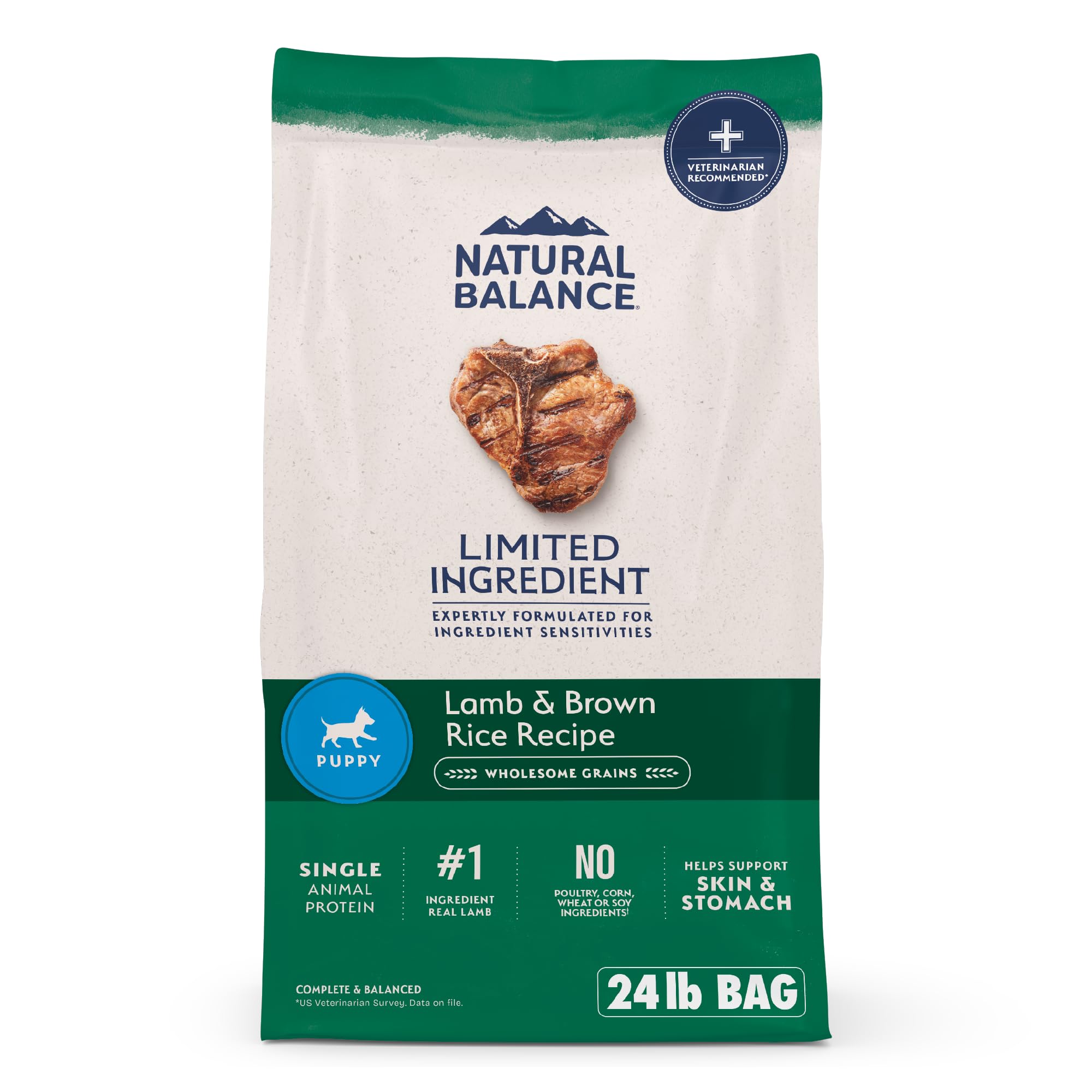 Natural Balance Limited Ingredient Puppy Dry Dog Food with Healthy Grains, Lamb & Brown Rice Recipe, 24 Pound (Pack of 1)
