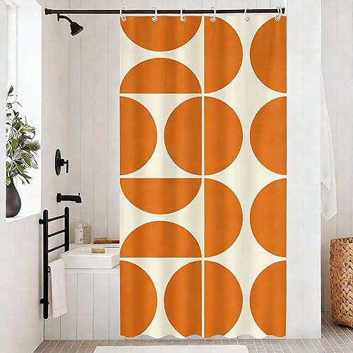 Miniatura 19 de Cortina de ducha naranja de mediados del siglo XX moderna, cortinas de baño de arte geométrico retro abstracto boho para el baño, accesorios de baño