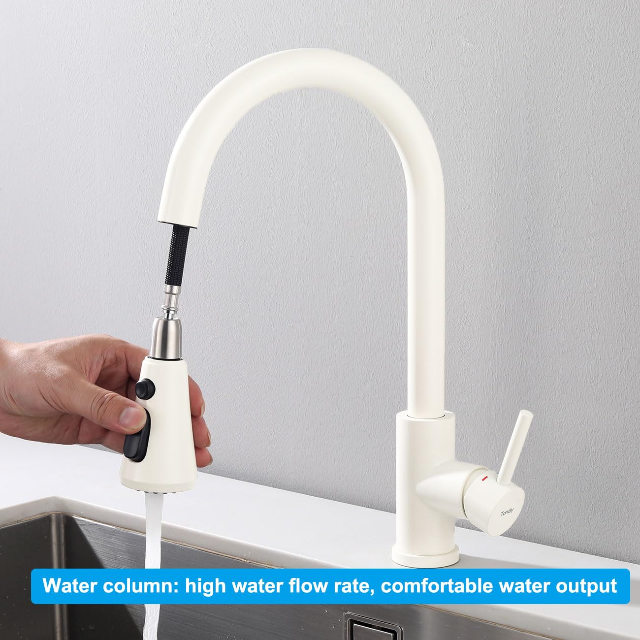 Grifo de Cocina Extraíble Blanco con 3 Modos, Mezclador de Fregadero con Ducha Extensible, Grifería Monomando con Caño Giratorio 360°, Acero Inoxidable 304, Aireador Extraíble, Alta Presión