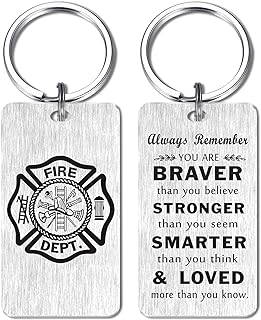 Firefighter Gifts for Men Women- Happy Birthday Fireman Keychain- Proud Firefighter Graduation Wedding Gifts Ideas for Boys Him- firefighter Christmas Xmas Valentines Father's Day Presents