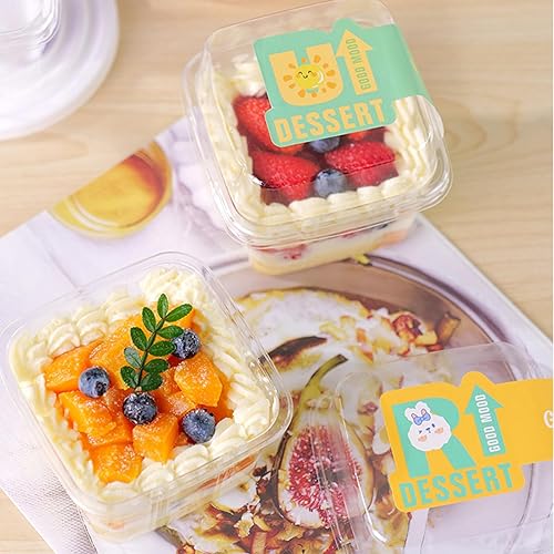 Miniatura 5 de Bekith Paquete de 100 tazas cuadradas de plástico para postres de 8 onzas con tapas y tenedores, vasos de plástico transparente para fiestas,