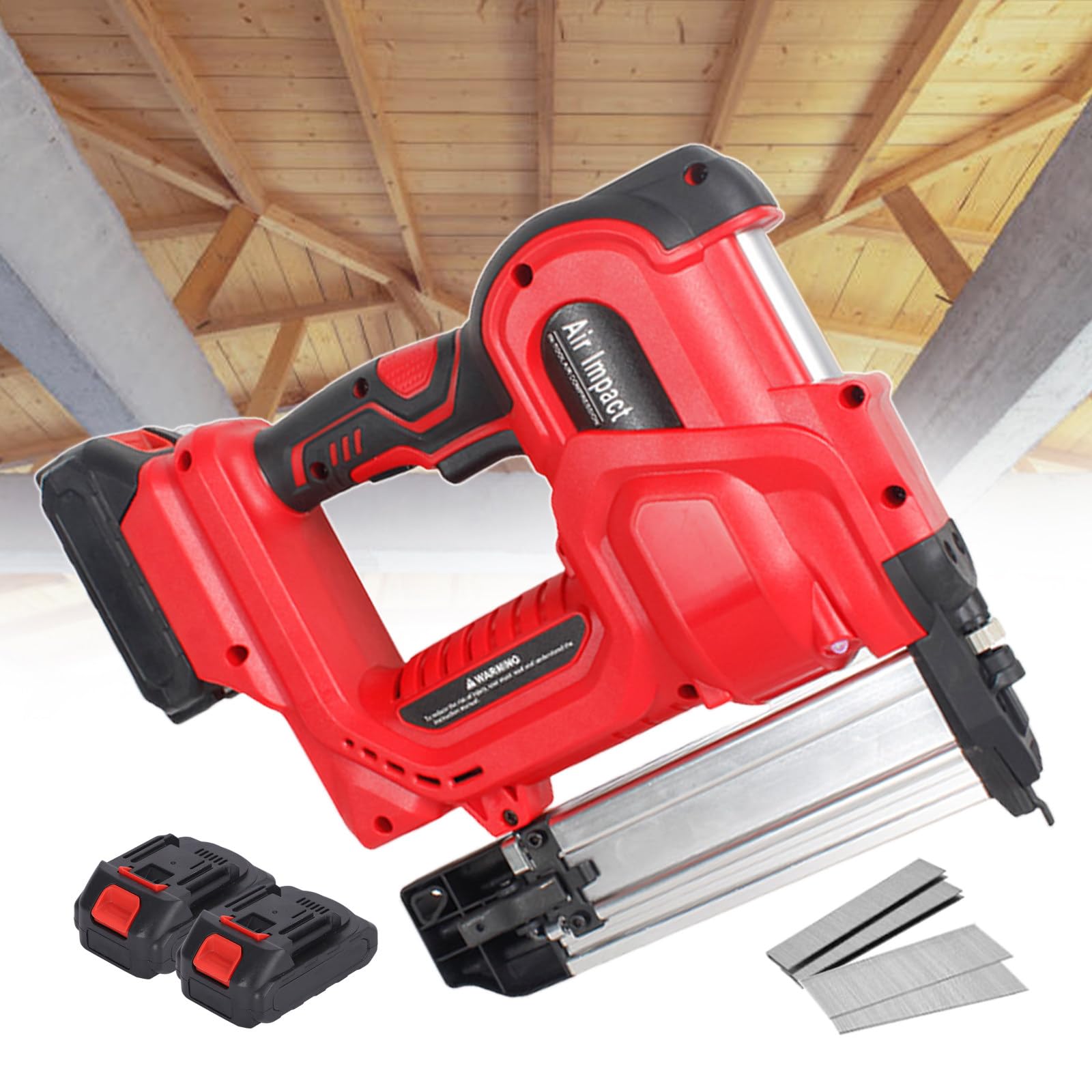 Clavadora Inalámbrica, Grapadora Eléctrica 2 En 1 para Tapicería Y Carpintería, Clavadora De Clavos De Mano, para Grapas Y Clavos Rectos, con 2 Baterías Extraíbles De 2,0 Ah Red