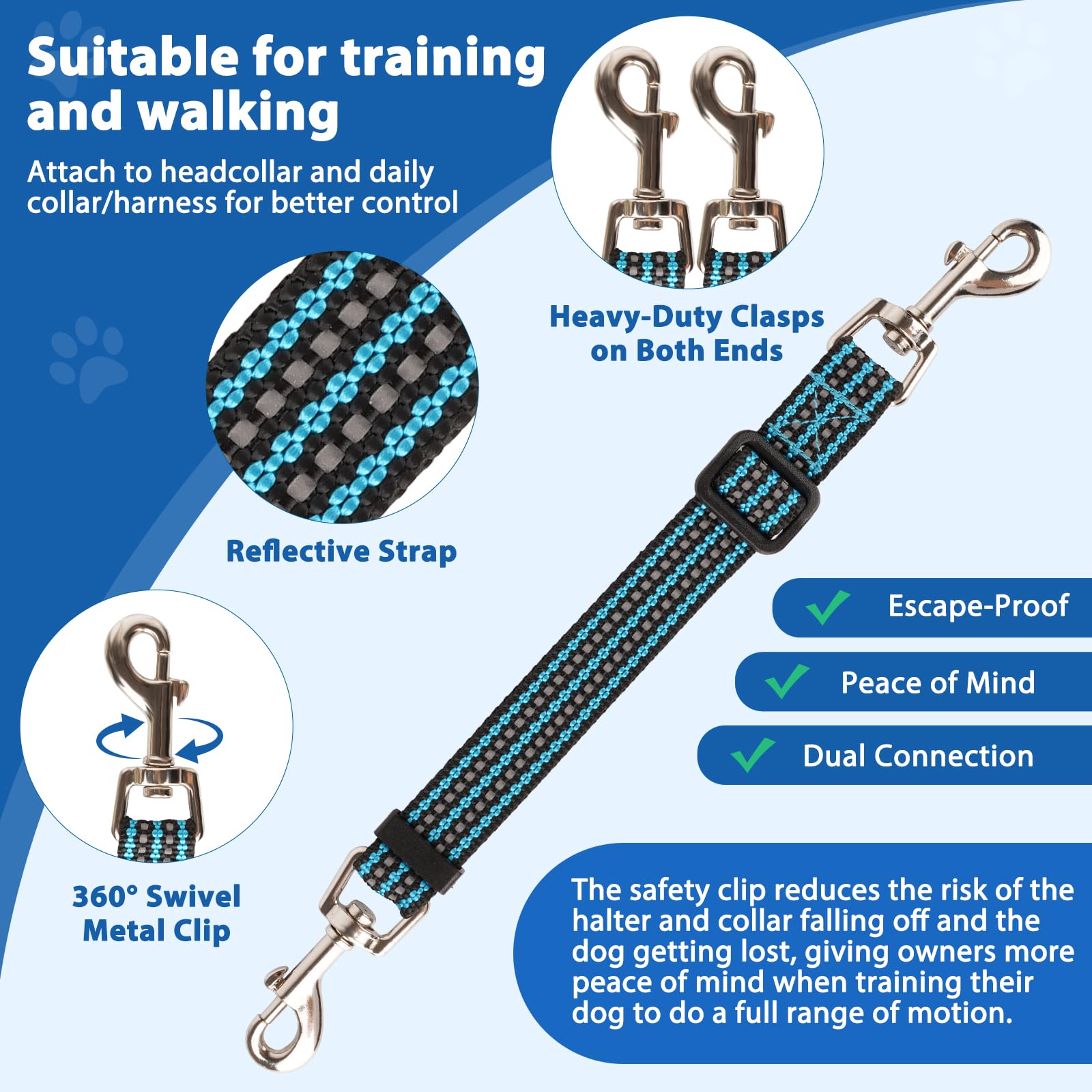 BARKLESS No Pull Dog Head Collar for Gentle Training Walking, Soft Padded Head Halter with Collar Safety Clip, Comfortable Fit Muzzle Leash with Reflective Strap for Medium Large Dog (Blue, L) - image 3