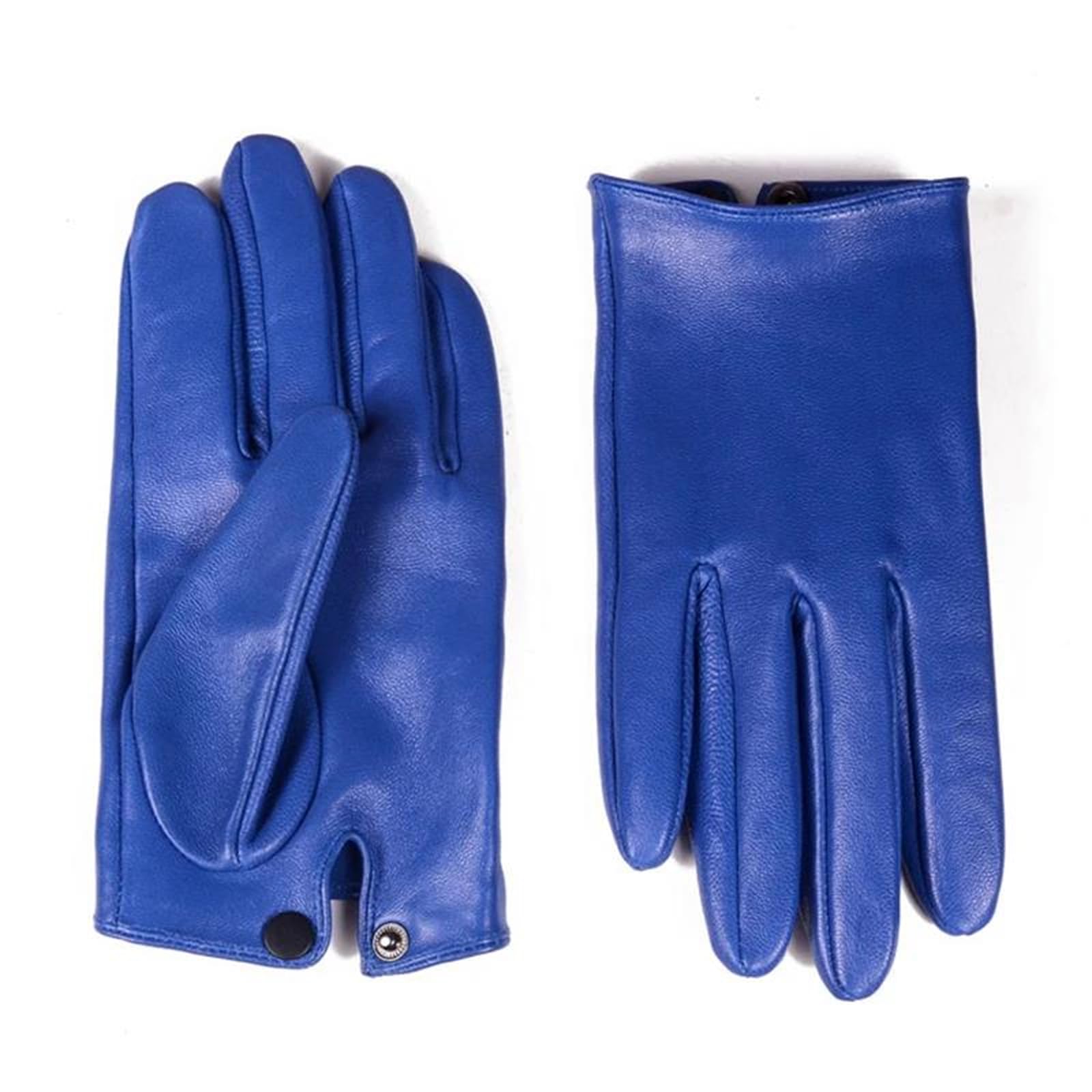 Guantes de piel de oveja auténtica azul para hombre, cortos, delgados, sin forro, para pantalla táctil, mensajes de texto, para conducir en el coche