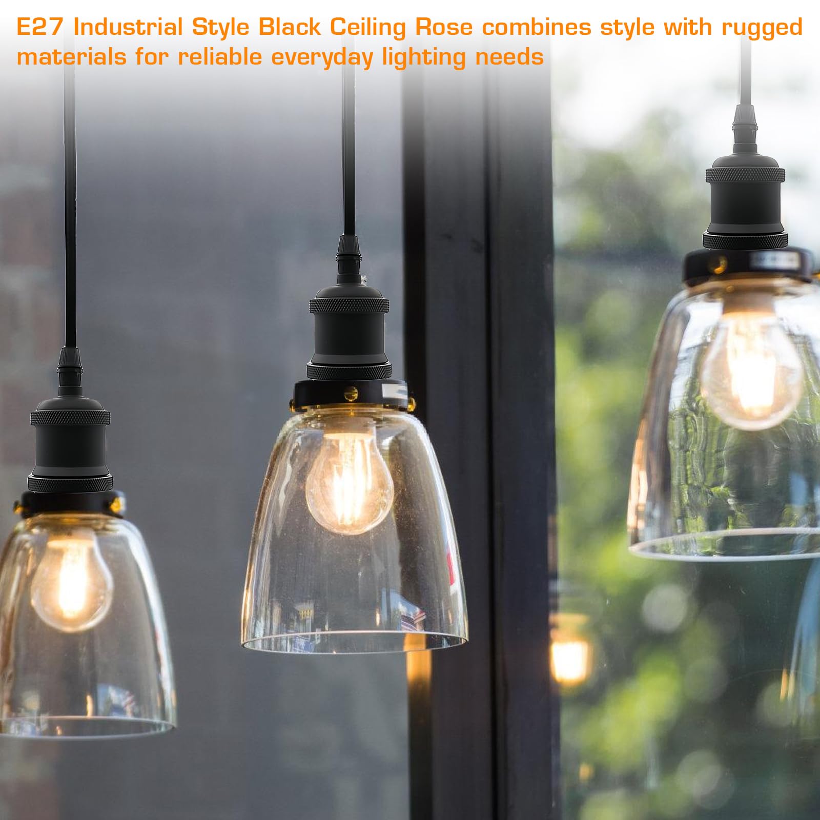 PRITOK 2 Pack Black Pendant Light Fitting with 100cm Flex Cable: E27 Industrial Style Black Ceiling Rose, E27 Lamp Holders - Image 3