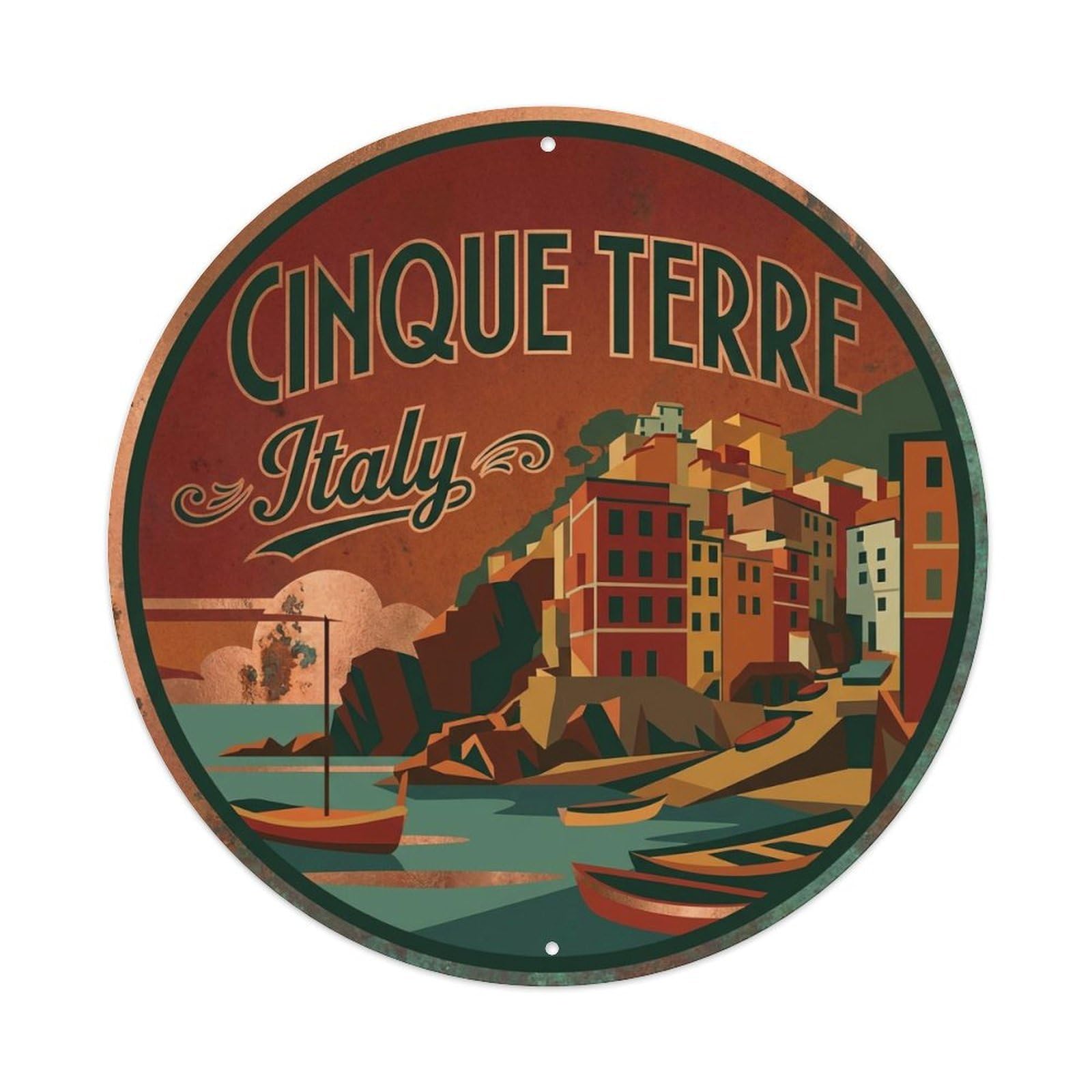 Vintage Travel Cinque Terre Italy Rope Metal Tin Sign
