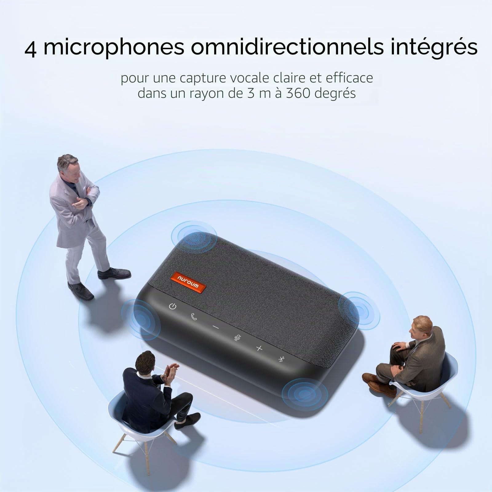 Nuroum A15 Haut-Parleur pc et Microphone de Conférence Bluetooth, Enceinte Ordinateur de Bureau,Prise de Voix à 360°,Connexion Via Bluetooth/Dongle/USB-A/C pour Visioconférence/Teams Réunion/Zoom,Gris