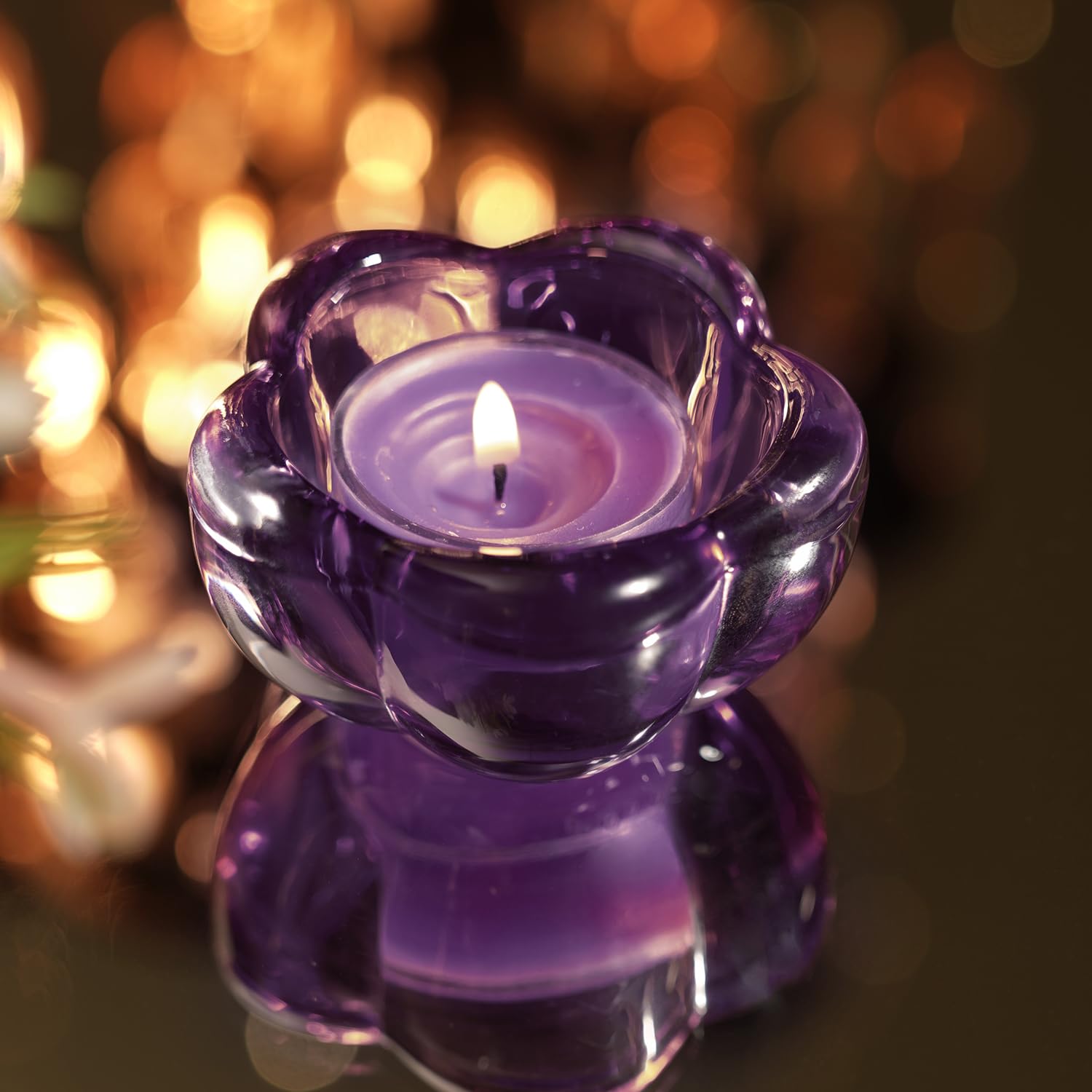 Pure Home + Living Set of 4 Purple Glass Flower Shaped Tealight Holders-image-16