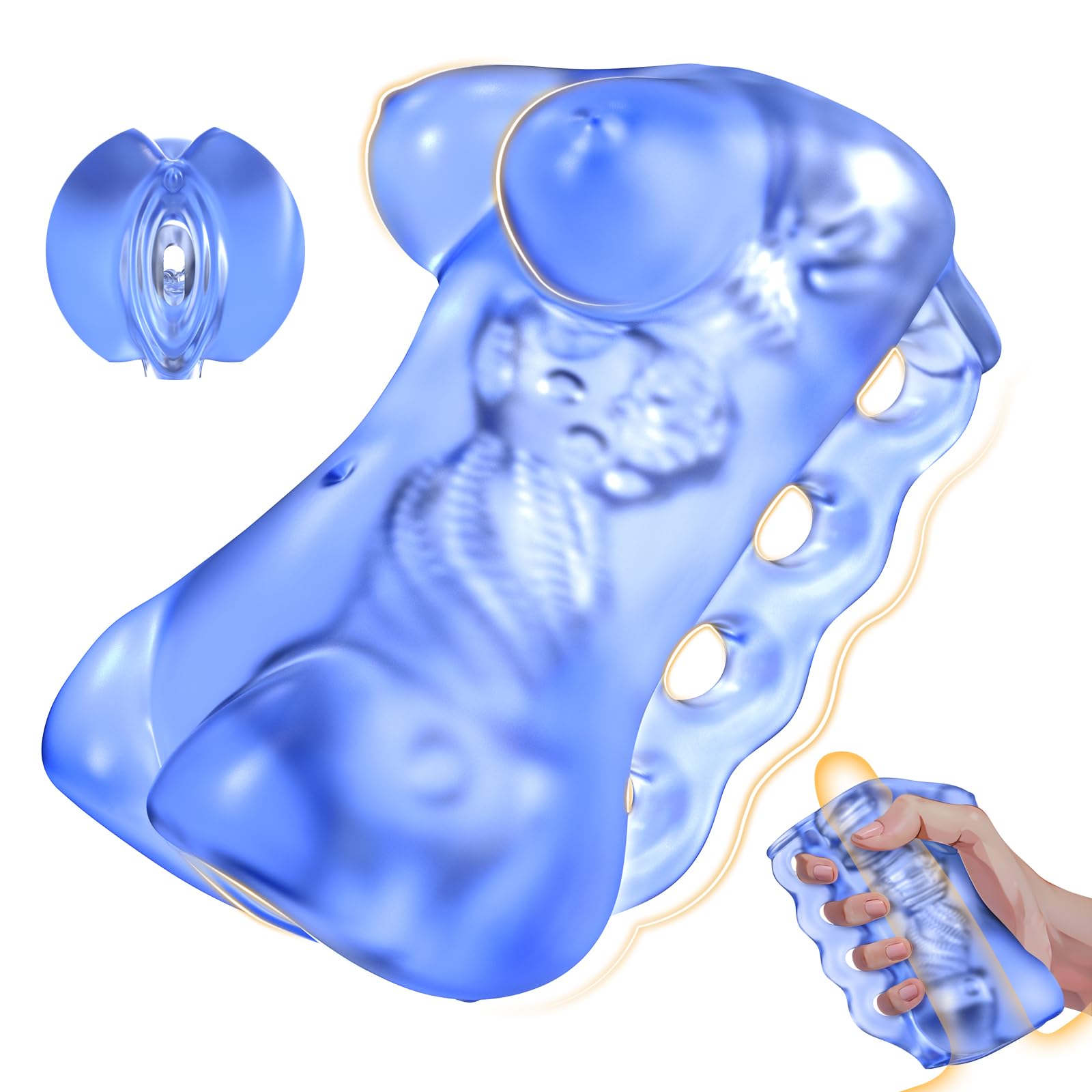 Manual Male Masturbator with Realistic Breasts and Nipples Transparent Soft Sucking Extrusion Penis Sleeve 3D Realistic Texture Spiral