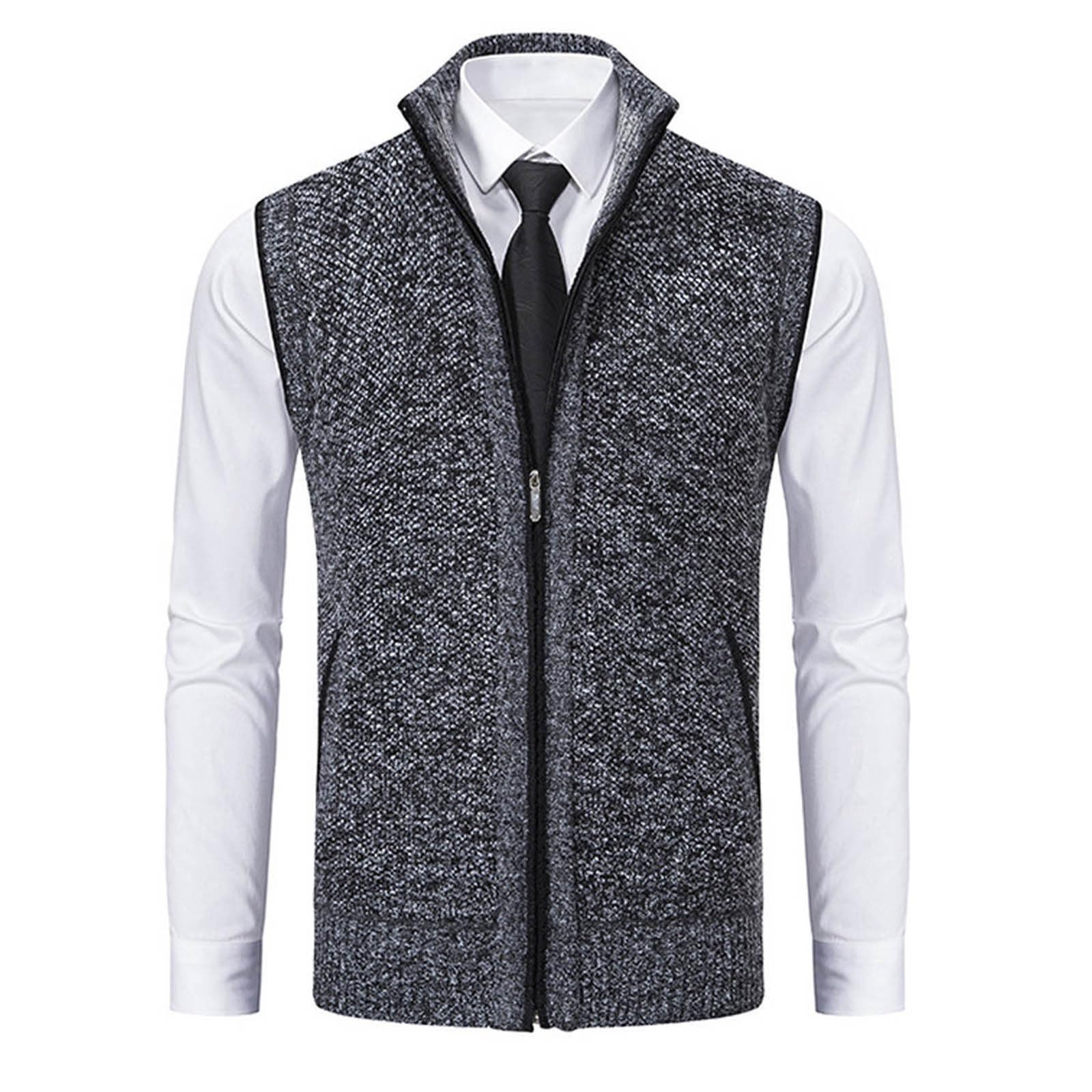 Gilet Uomo Maglia Senza Maniche Foderato Pile con Cerniera Tessuto a maglia con fodera in pile morbida, trattiene il calore nelle giornate fredde