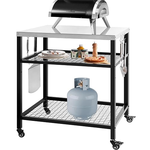WEASHUME Stainless Steel Outdoor Grill Cart With Wheels