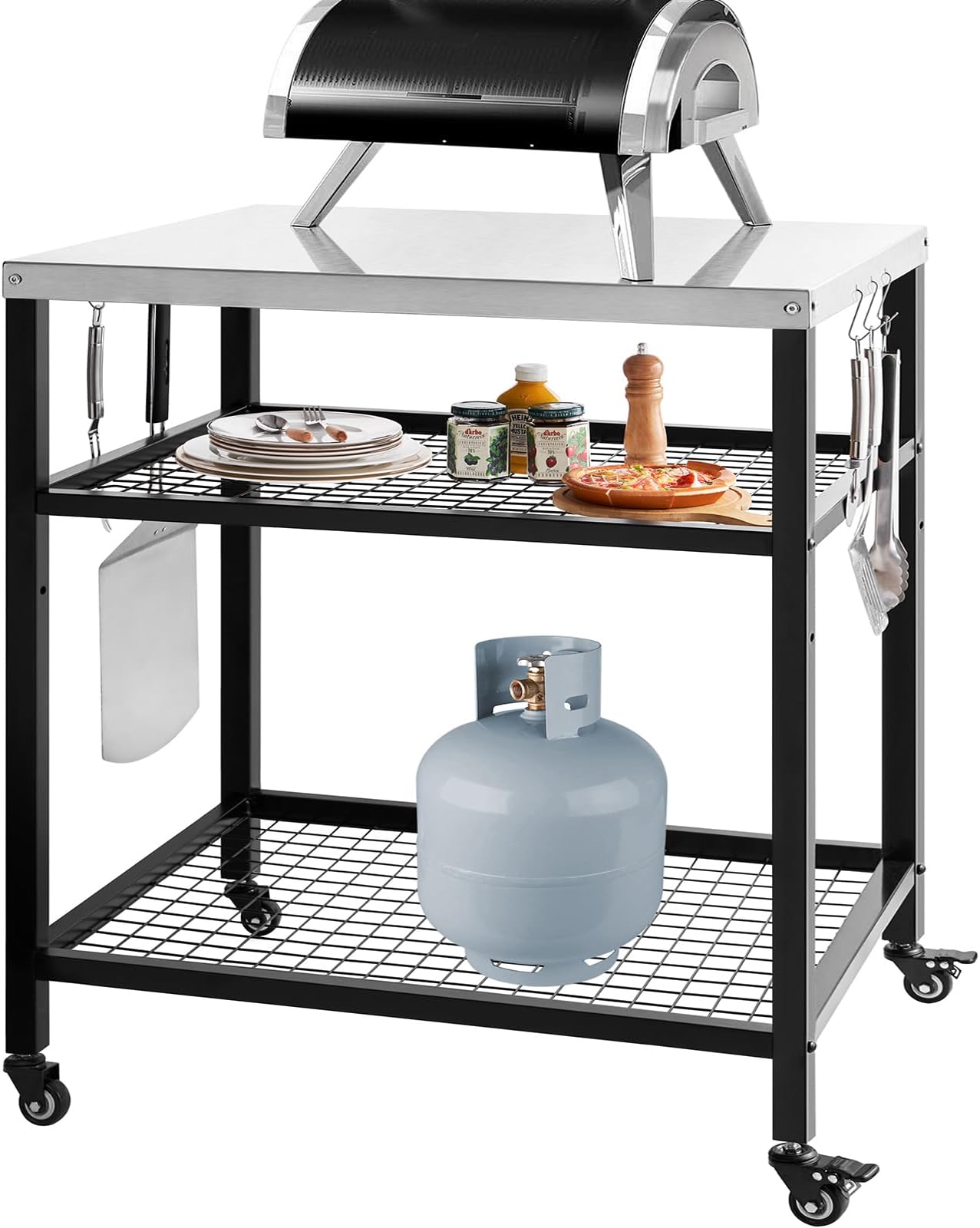 VEVOR Outdoor Grill Dining Cart with DoubleShelf, BBQ