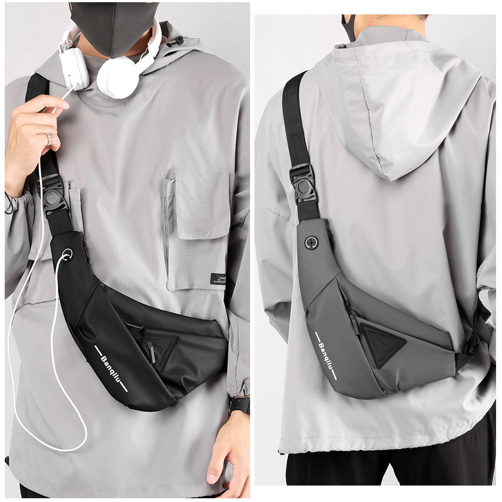 Sling Crossbody Bag, Umhängetasche Unisex, Lässige Brusttasche Wasserdicht Leicht Gym Backpack, Diebstahlsicher Sling Rucksack, mit Verstellbarem Schultergurt, für Outdoorsport, Reisen (Schwarz)