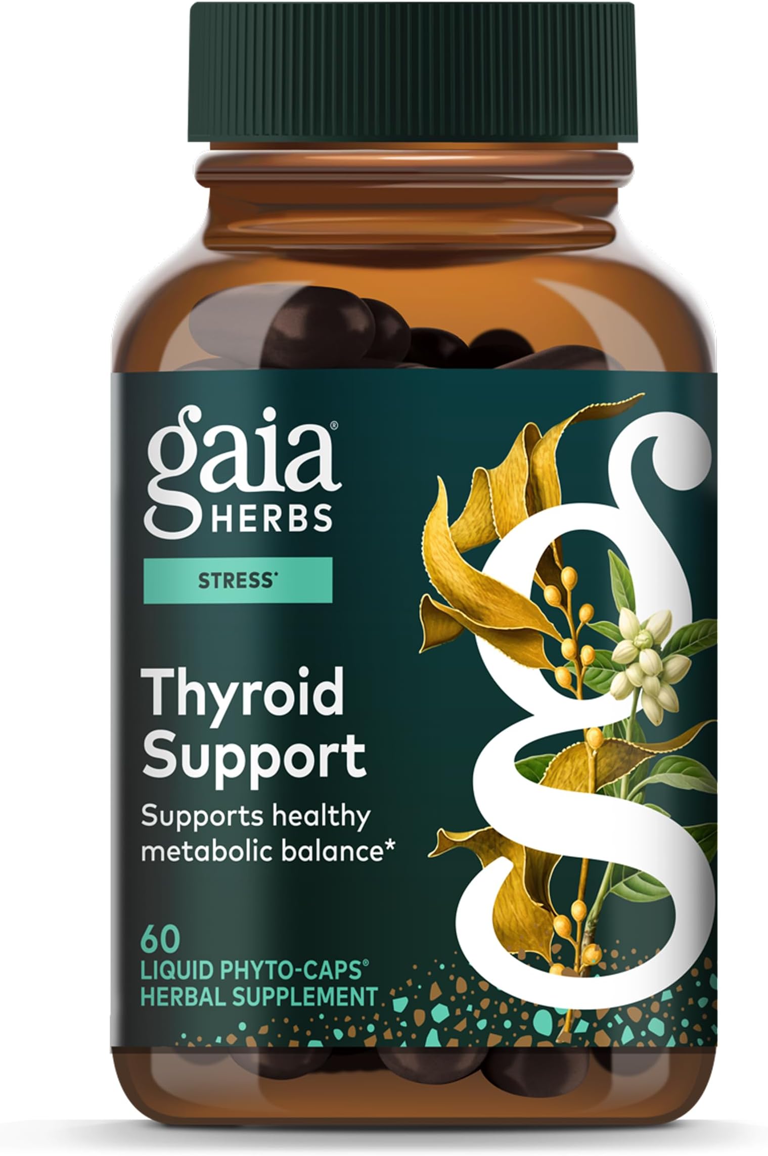 Gaia Herbs Thyroid Support - Made with Ashwagandha, Kelp, Brown Seaweed & Schisandra to Support Healthy Metabolic Balance & Overall Well-Being* - 60 Vegan Liquid Phyto-Caps (30 Servings)