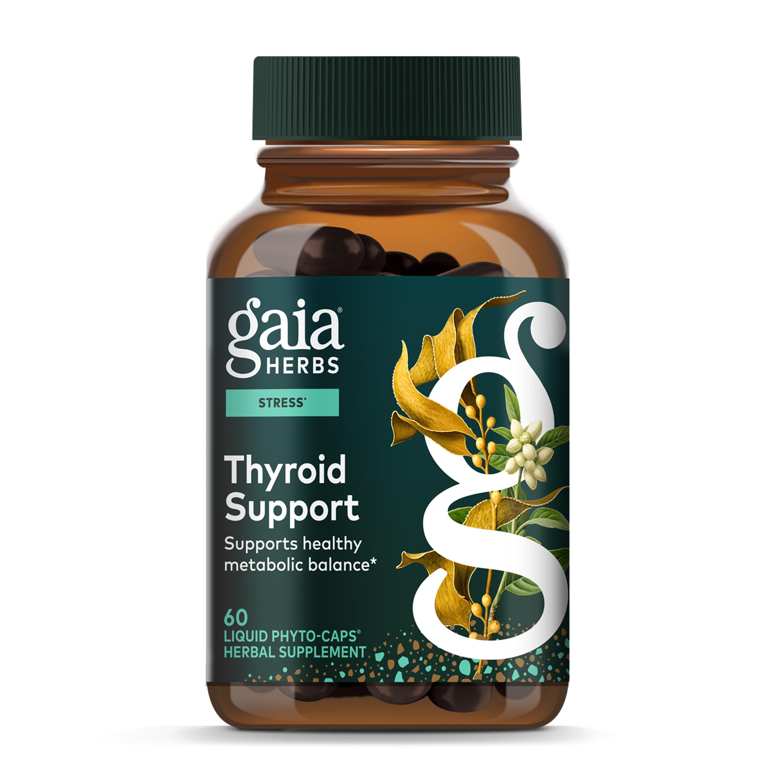 Gaia Herbs Thyroid Support - Made with Ashwagandha, Kelp, Brown Seaweed, and Schisandra to Support Healthy Metabolic Balance and Overall Well-Being - 60 Vegan Liquid Phyto-Capsules (20-Day Supply)