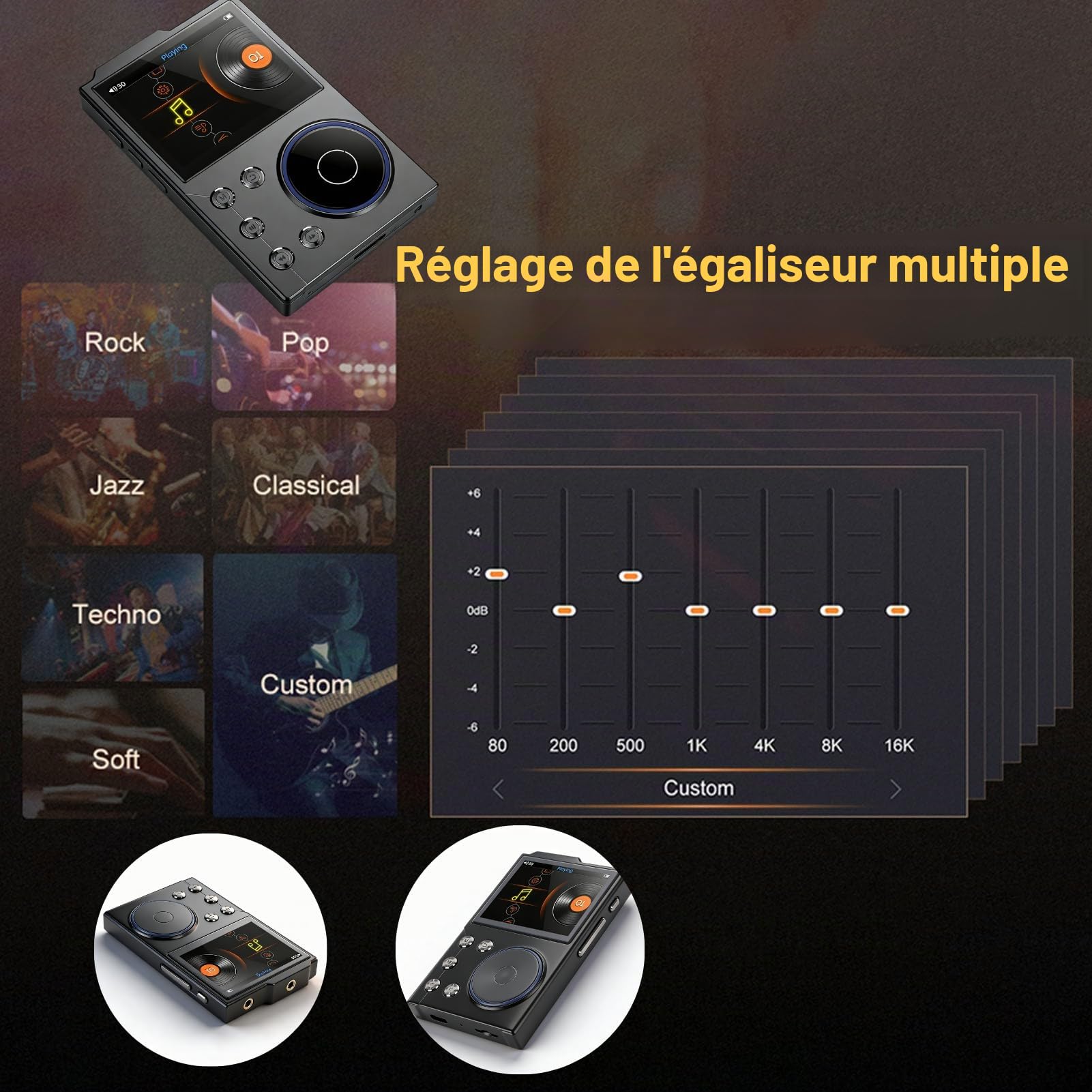 Lecteur MP3 Bluetooth 5.3 HiFi DSD DAC Hi -res Flac Digital Music Player 2,4 Pouces Écran HD avec Une Carte Mémoire de 16 Go Prend en Charge jusqu'à 256 Go