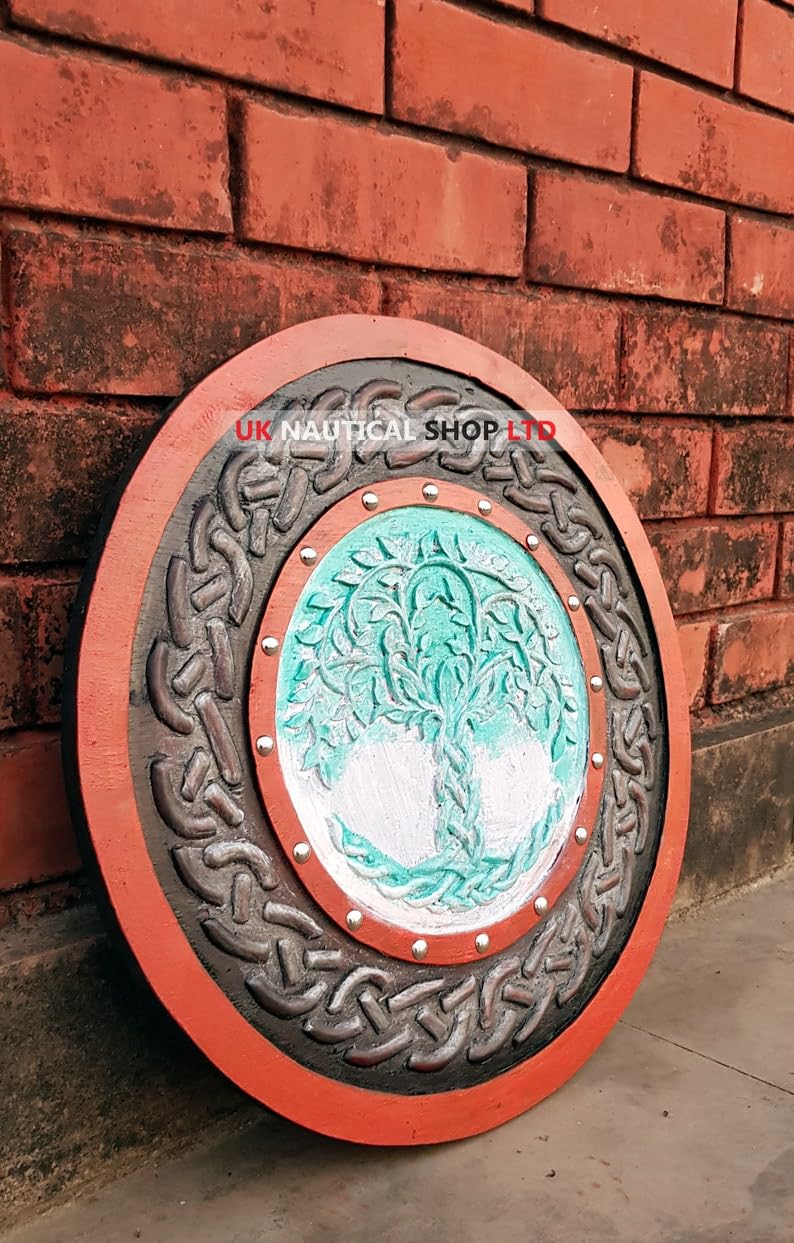 Scudo vichingo Yggdrasil | Scudo in legno con albero vichingo verde, Verde, 61 cm