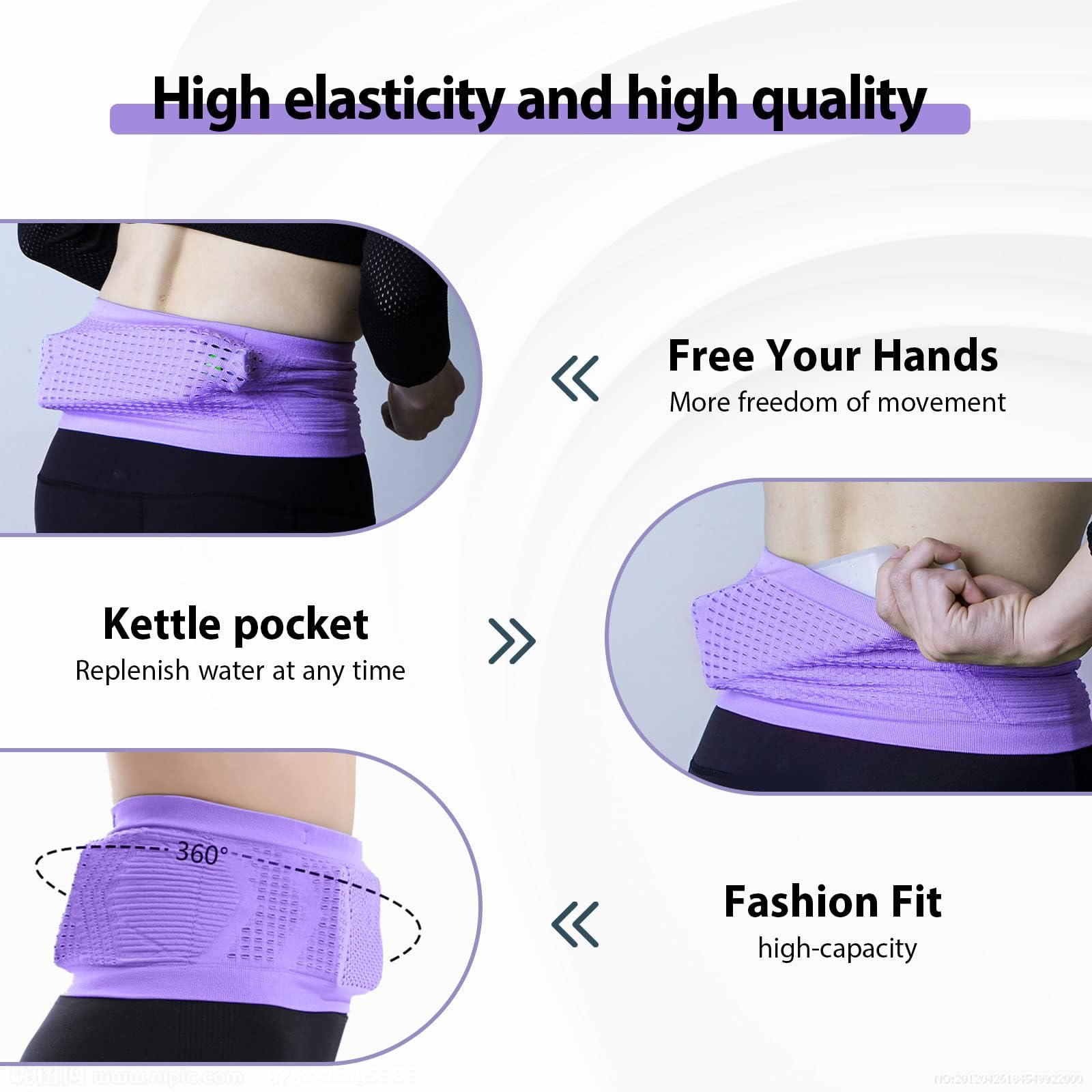 Marsupio multifunzionale, traspirante, universale, in maglia, con grande capacità, adatto per corsa, ciclismo, jogging, Lilla, L