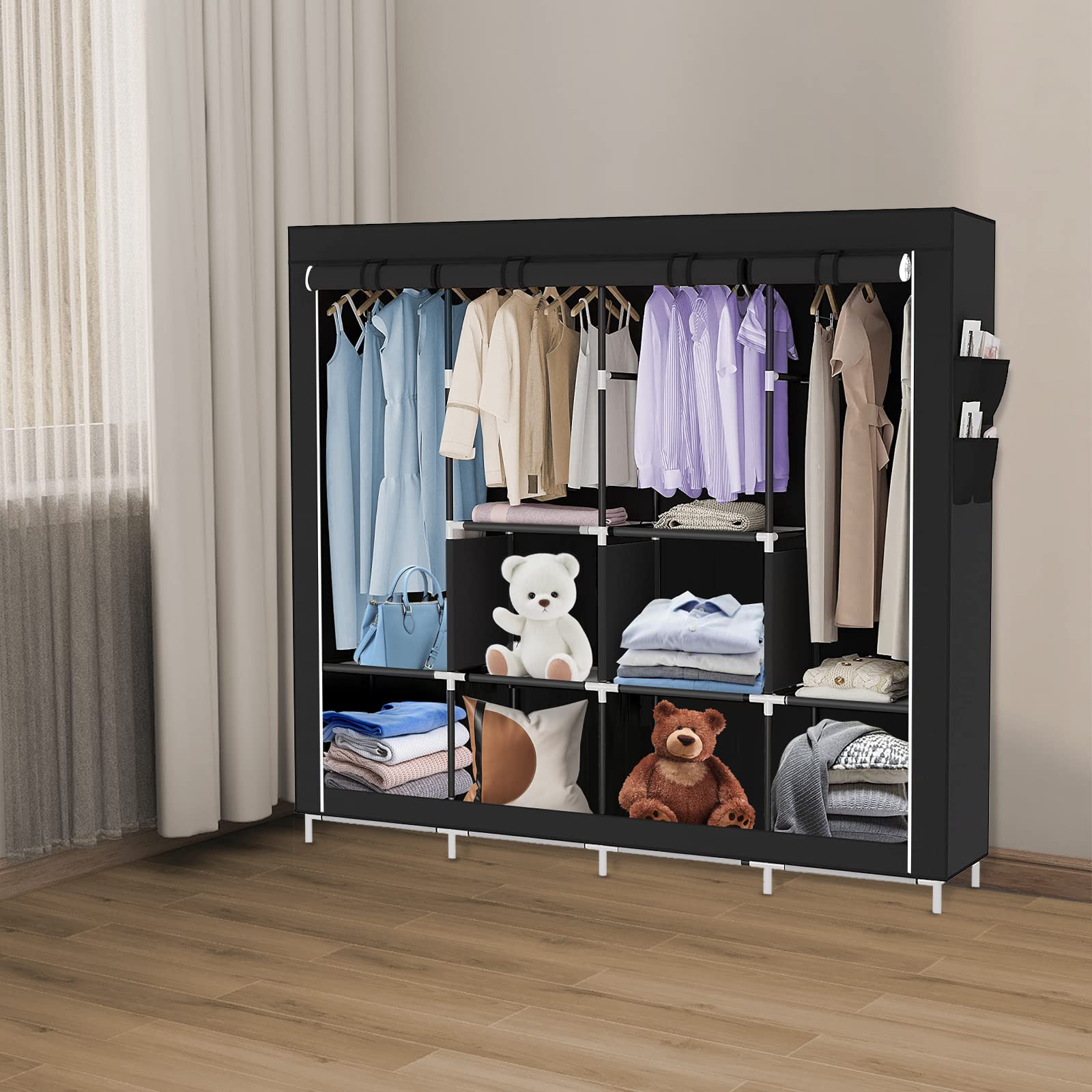 LANTUS - Armario de almacenamiento plegable de tela no tejida para armario, armarios para dormitorio de adulto, armario, armarios, estanterías, ropa (167 x 45 x 170 cm)