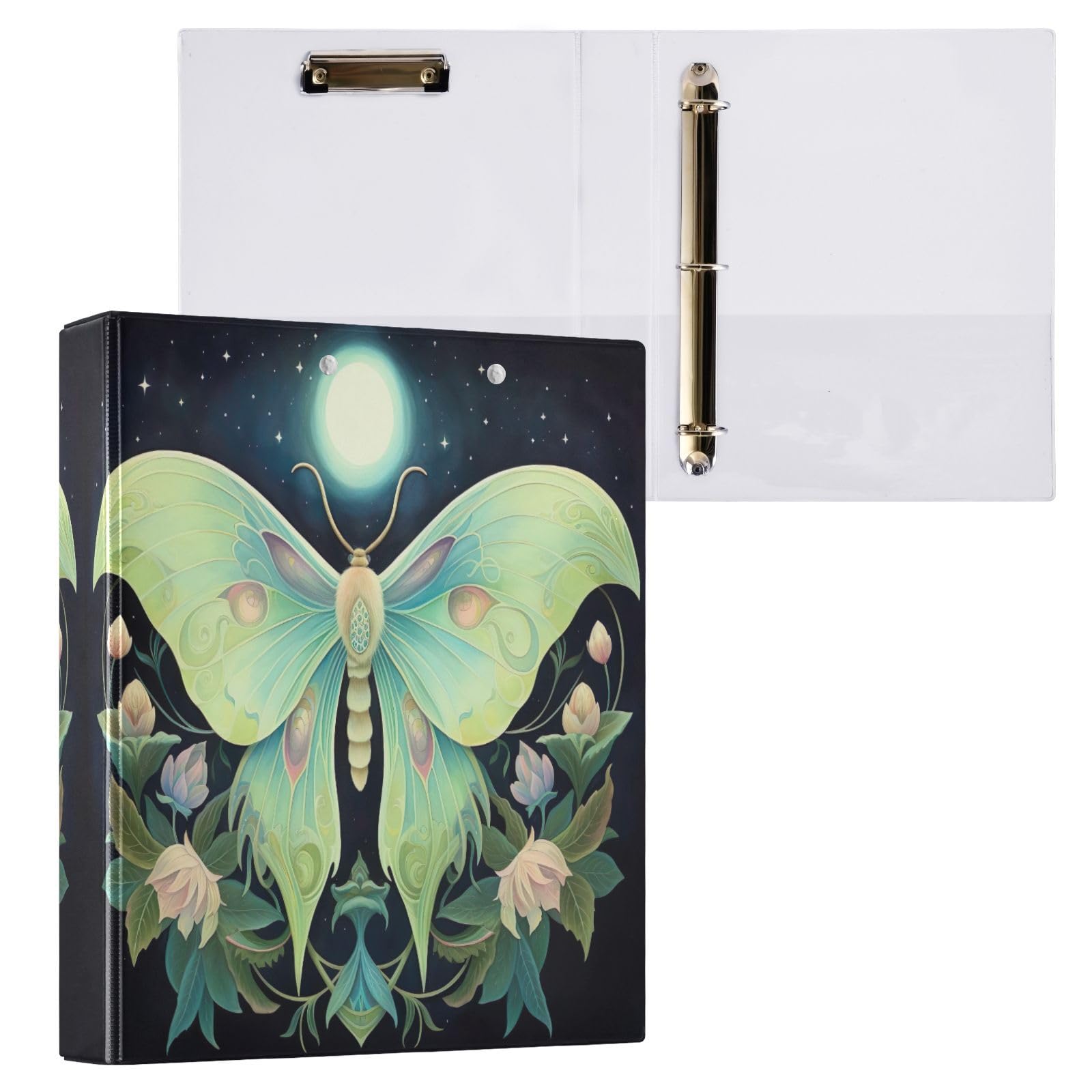 Luna Moth - Raccoglitore a 3 anelli con motivo floreale, con portablocco, grande, per scuola, università, ufficio (confezione da 2)