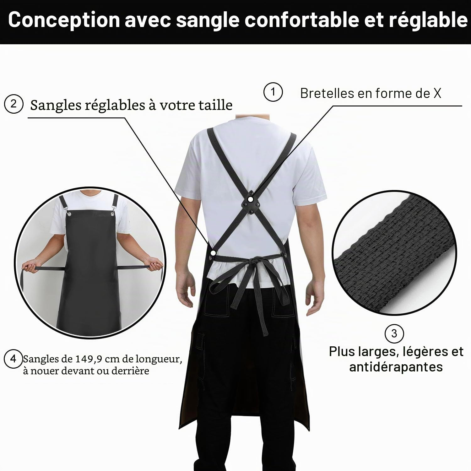 Sheomern Tablier en caoutchouc imperméable, tablier en vinyle robuste, réglable, tablier épais pour restaurant, lave-vaisselle, boucher