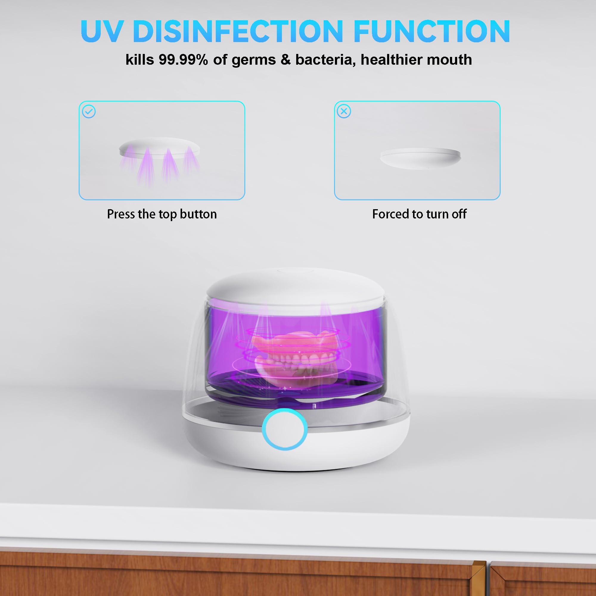 Macchina per pulizia a ultrasuoni Pro, completa rapidamente la spazzolatura e il bagno della protesi, pulizia profonda e previene efficacemente lo scolorimento dell'allineatore, bianco