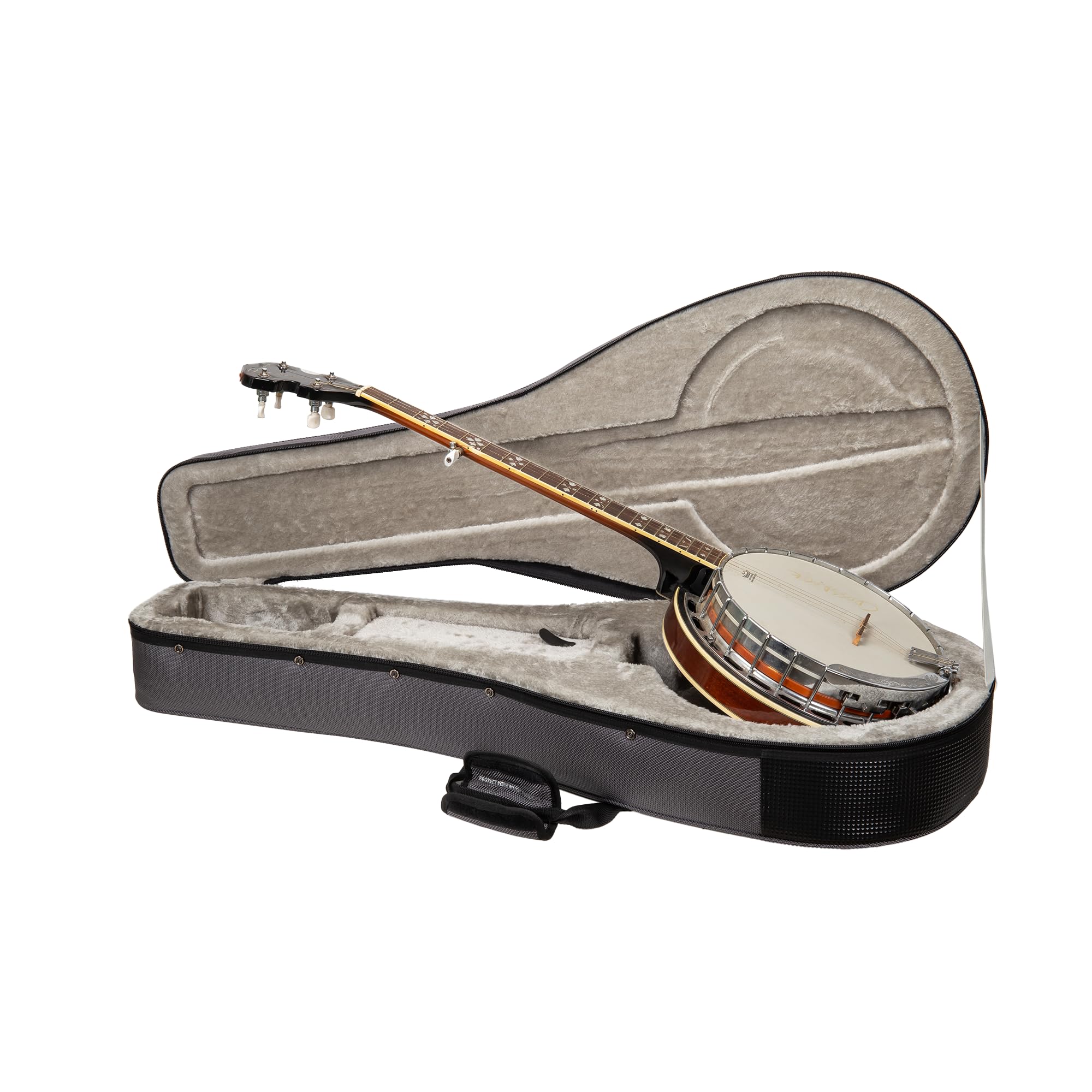 Crossrock 5-String Banjo Foam Case | Lightweight Gray Gig Bag for Resonator Banjos with Plush Interior &amp; Storage Pockets (CRP300BJDG)