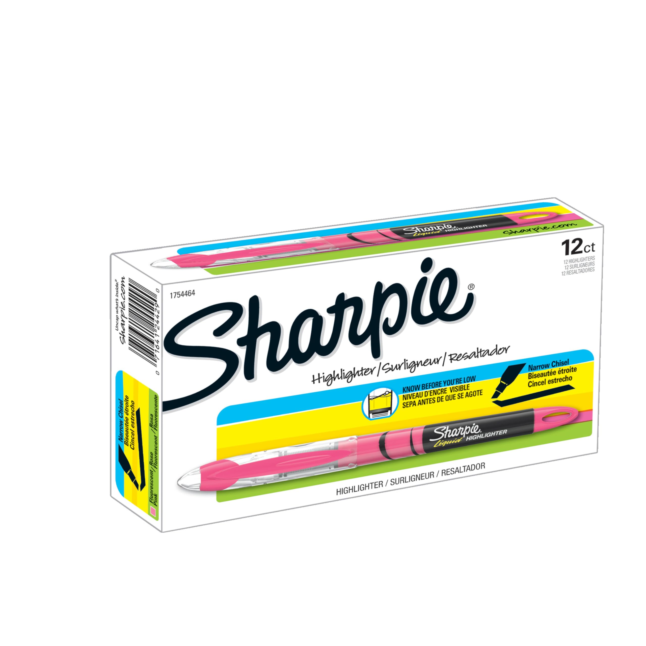 Sharpie Liquid Highlighters, Chisel Tip, Pink, 12 Count