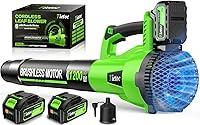 Tietoc Cordless Leaf Blower 1200W Brushless, 2x 5.0Ah Batteries, 6 Speeds - Powerful for Lawn, Patio, Garden Cleanup (Green)