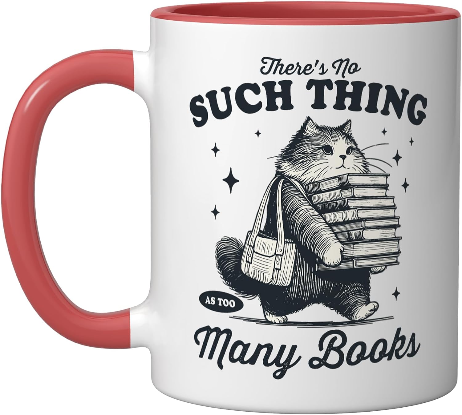 Bookworm Cat Carrying Books Reader Literary Feline Ceramic Mug, Black/White, 15oz image 5