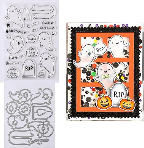 Juego de sellos y troqueles de Tumba Fantasma de Halloween para hacer tarjetas, sellos transparentes y troqueles de corte de metal para álbumes de