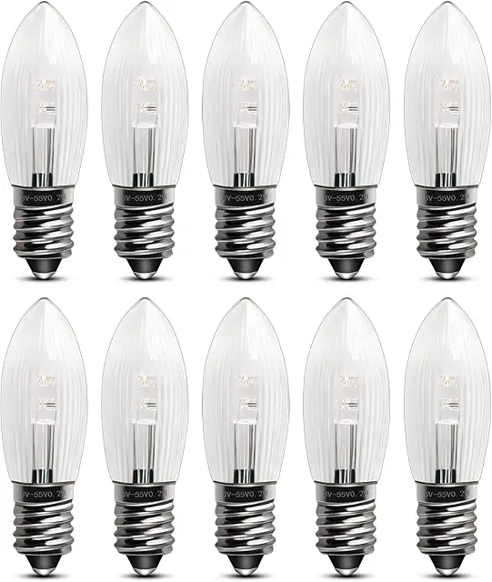 E10 LED Christmas Arc Replacement Bulbs - 10pcs Warm White Dimmable Lights