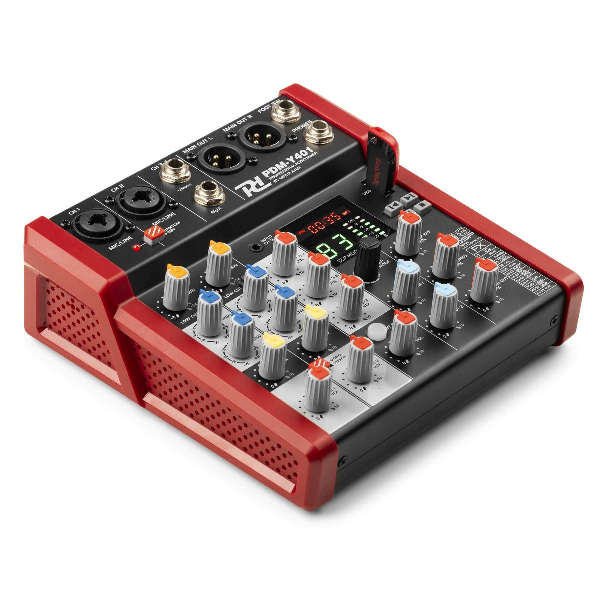 Power Dynamics PDM-Y401 Console de Mixage 4 Canaux avec Bluetooth - Entrées Micro, Alimentation fantôme 48V, Lecteur MP3 USB, Vu-Mètre, Idéal pour les DJs, Studios d'Enregistrement, Podcasts