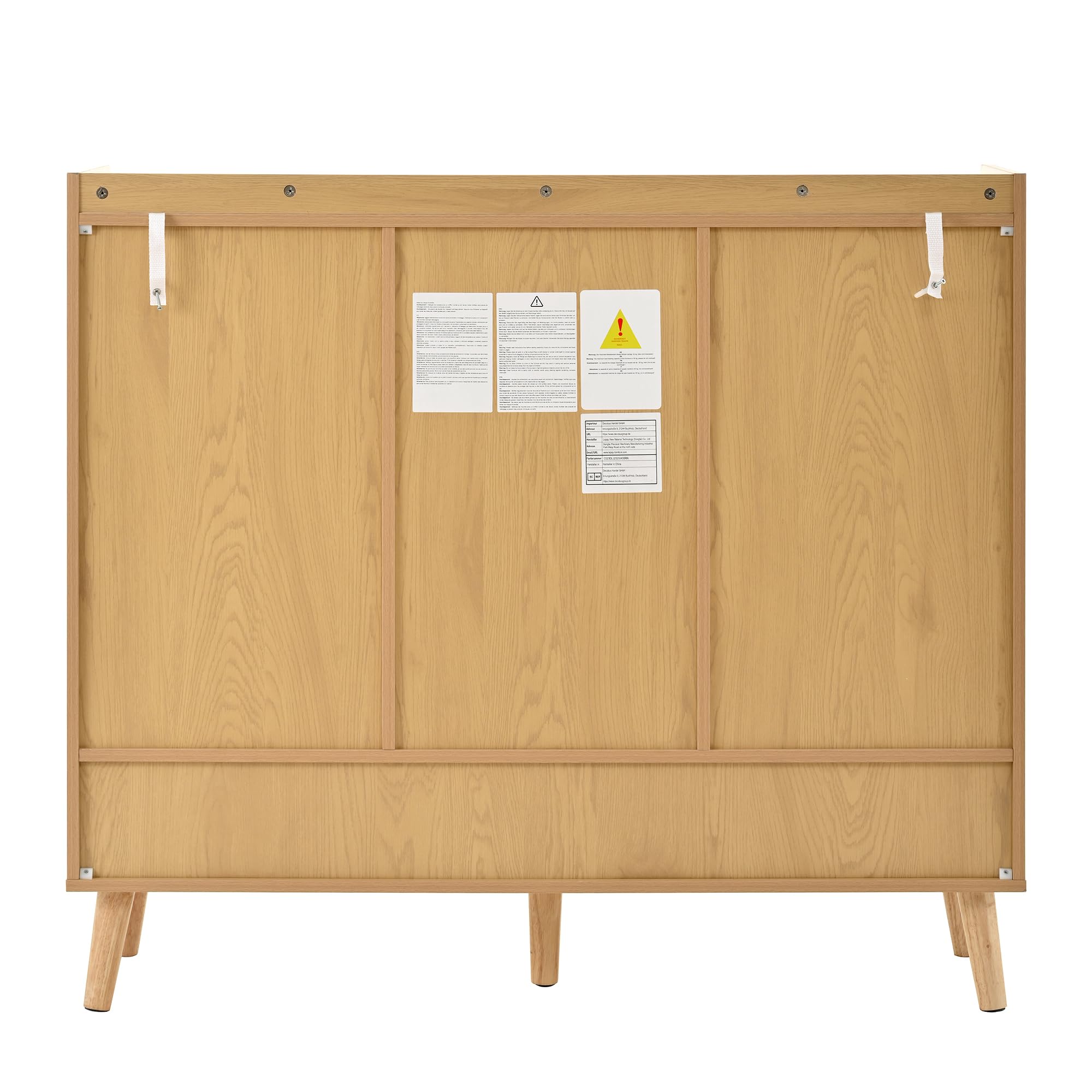 MURUL Zapatero de ratán natural, 120 x 106 x 35 cm, 3 puertas, 1 cajón, 5 estantes, para pasillo, mango de metal, patas de madera maciza