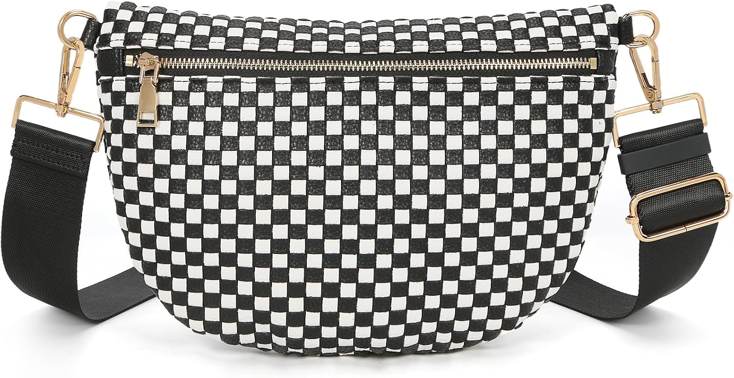YFGBCX Woven Crossbody Bags for Women Bum Bag Checkered Sling Bag Faux Leather Crossbody Purse