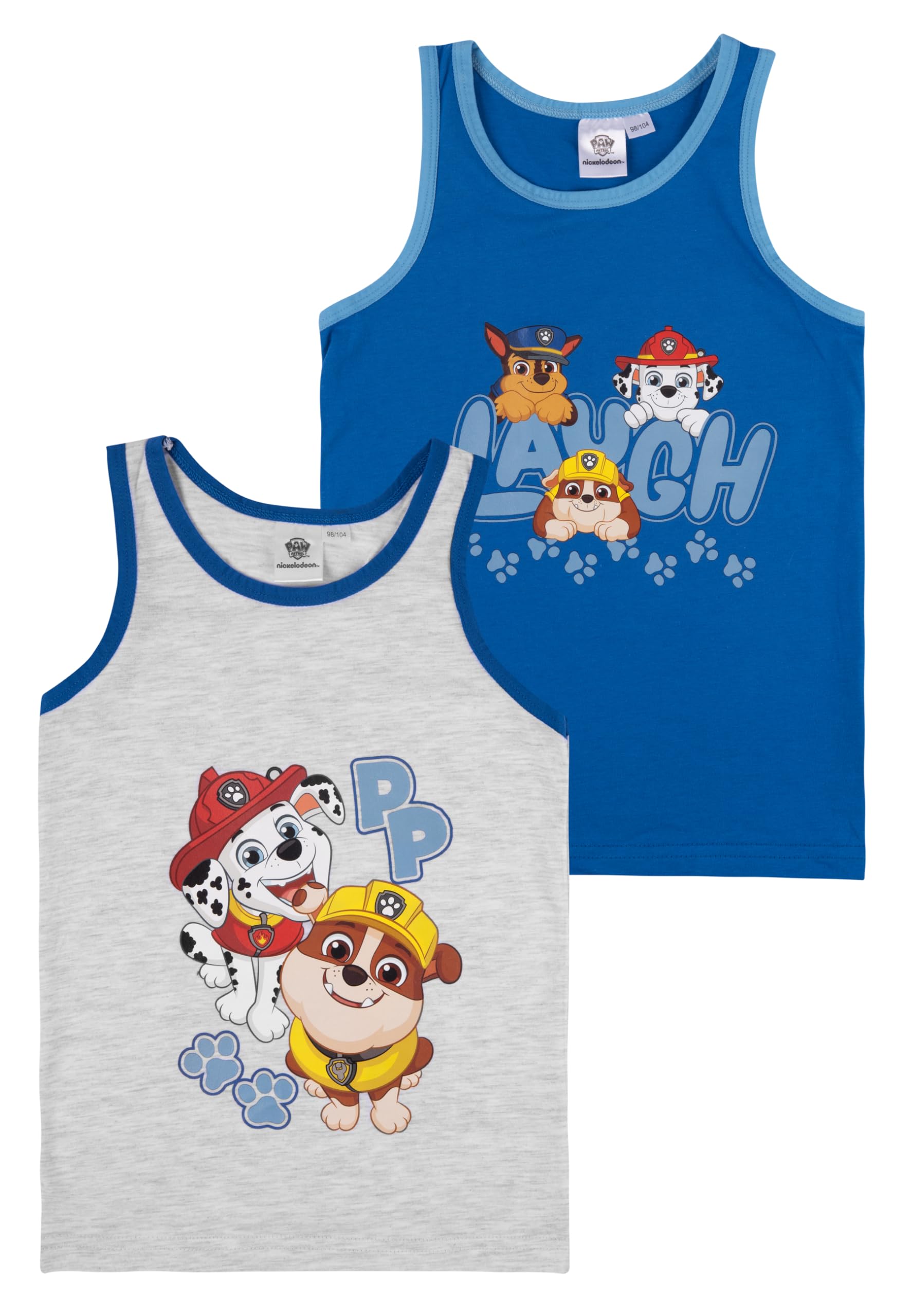 Paw Patrol Vest for Boys - Children's Tank Top Vest Underwear Blue/Grey (Pack of 2), blue/grey, 110/116 cm