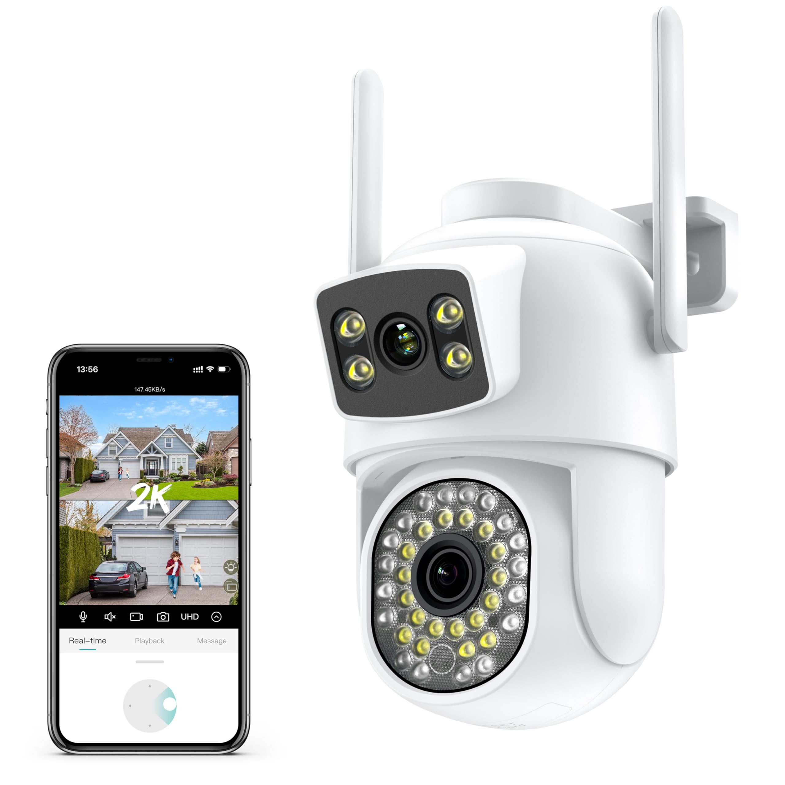 ANBIUX 2K Cámara Vigilancia WiFi Exterior, 6MP PTZ Camara IP Vigilancia con Doble Lente, Visión Nocturna, Seguimiento Humano Automático, Audio Bidireccional, Grabación Continua 24/7, IP66