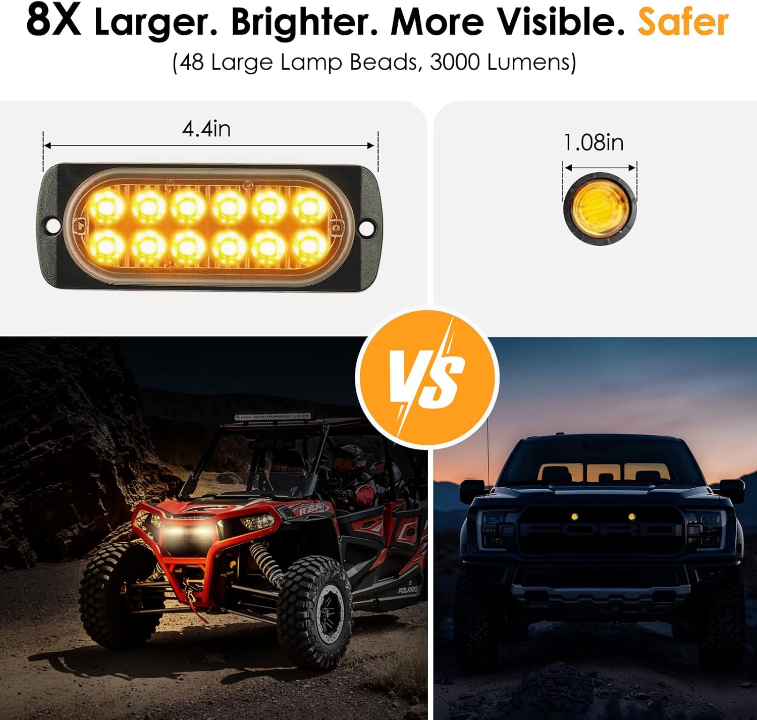 UTV Turn Signal Kit with 110dB Horn, Dual Row 12 LED Beads, Pre-Wired Plug and Play Rocker Switch, Universal Street Legal Blinker Kit Compatible with Polaris Can-Am Teryx CFMOTO