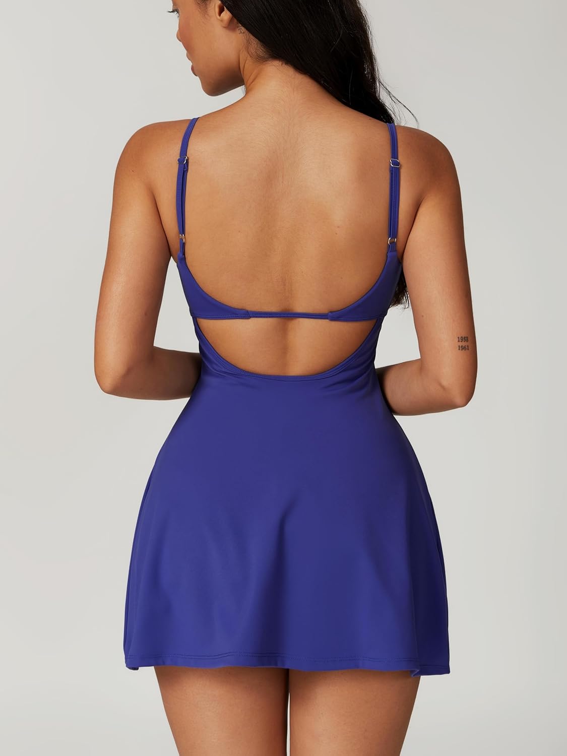 ABOCIW Womens Square Neck Tennis Dress with Shorts Spaghetti Strap Backless Workout Side Slit Athletic Golf Dresses - Image 2