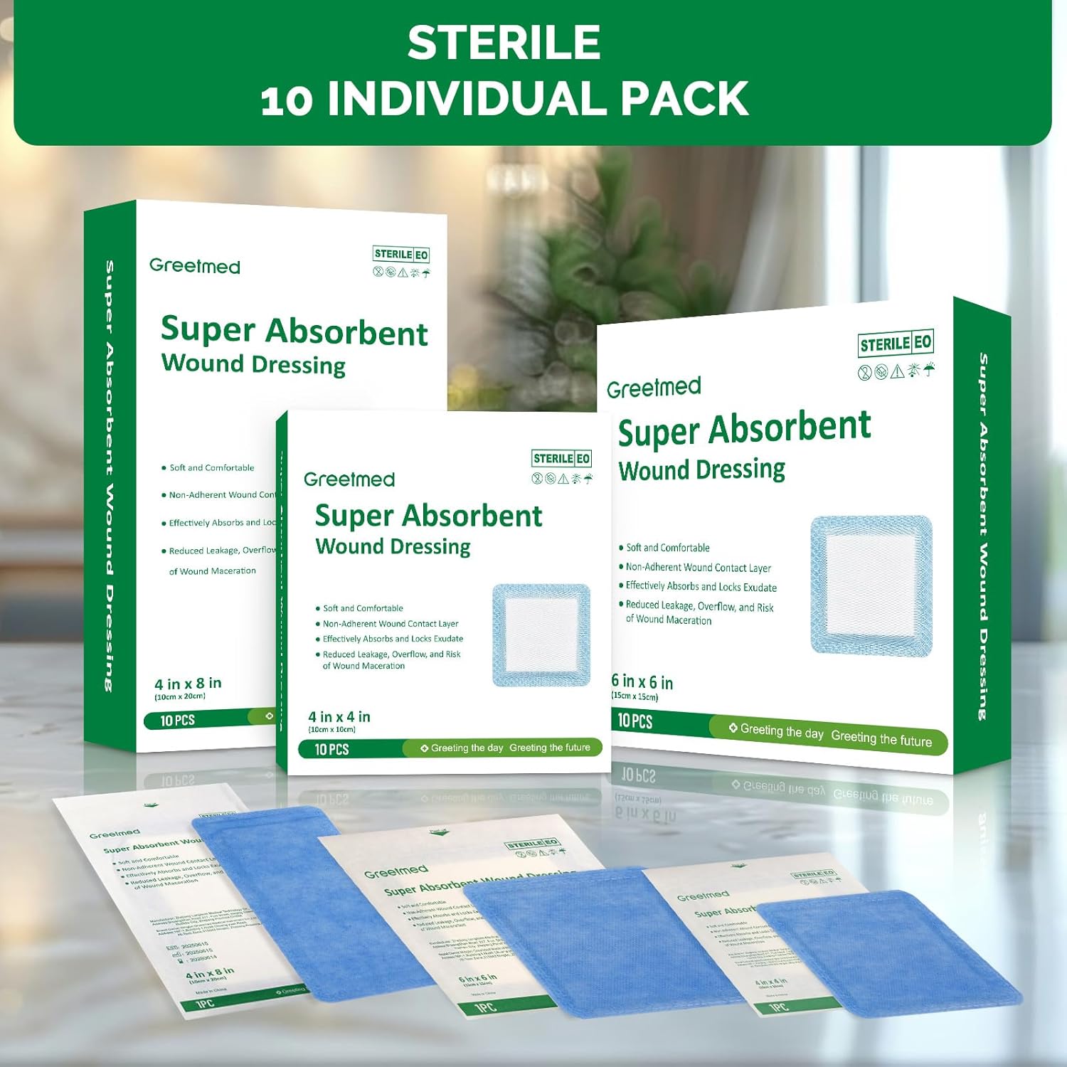 Super Absorbent Wound Dressing Pads Size 6"x 6" 10 Individual Pack Soft Highly Absorbent Dressing Non Stick Gauze Pads for Heavily Exuding Wound Care Reduce Leakage and Skin Maceration - Image 5