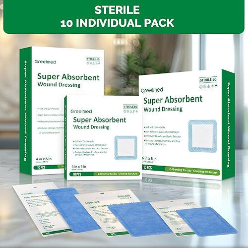 Miniatura 5 de Apósito superabsorbente para el cuidado de heridas de 4 x 8 pulgadas, paquete individual estéril de 10 almohadillas de gasa quirúrgica suave