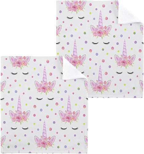 Kigai Pink Unicorn - Juego de 2 paños de algodón para bebé, 12 x 12 pulgadas, altamente absorbentes y suaves al tacto, toallas de cara para baño,