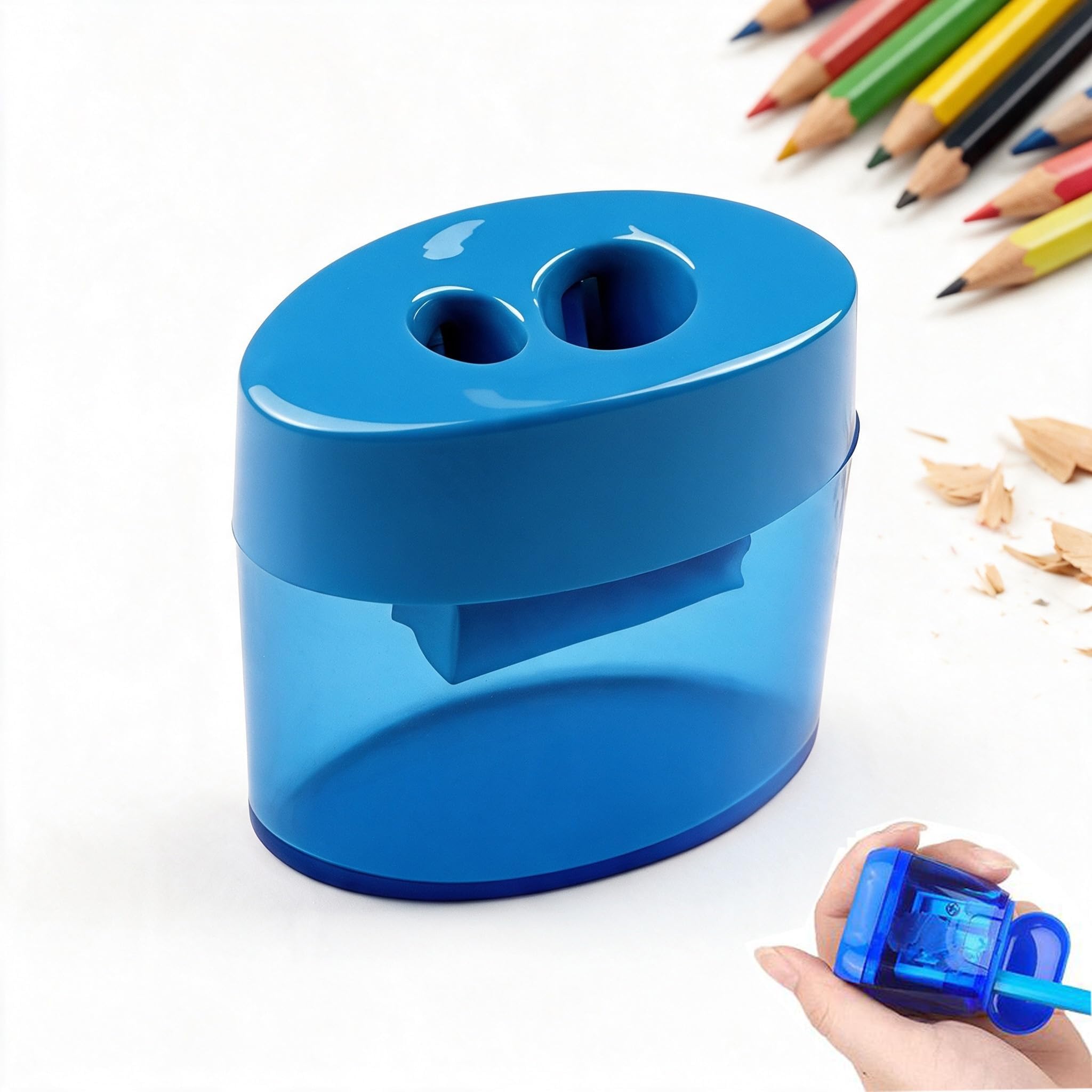 Pencil Sharpeners with Lid Hand Held Pencil Sharpener，Blue-Oval