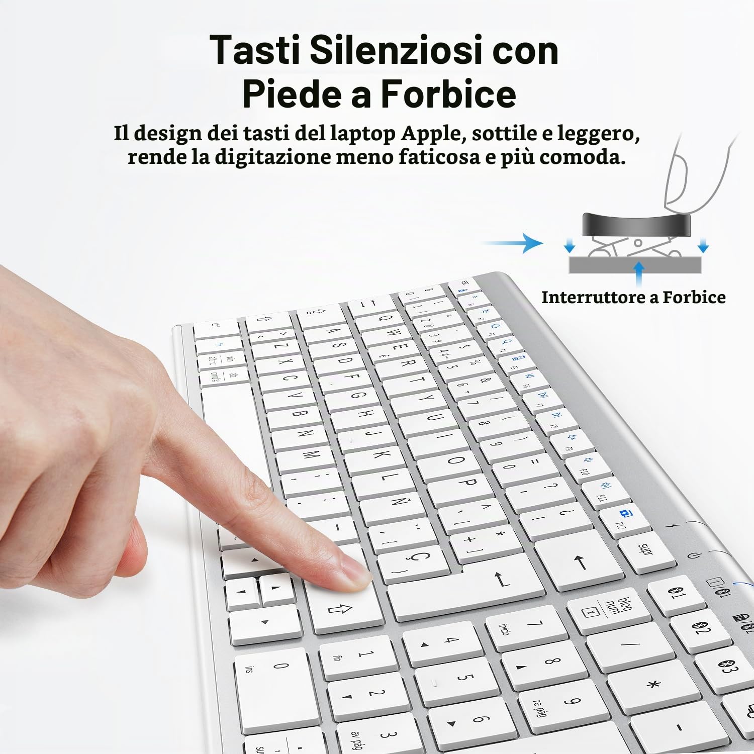 iClever BK10 Tastiera Bluetooth senza fili, tastiera QWERTY spagnola di dimensioni compatte, design ergonomico, ricaricabile, compatibile con Mac, iPad, iOS, Android, Windows 8/10/11, connessione