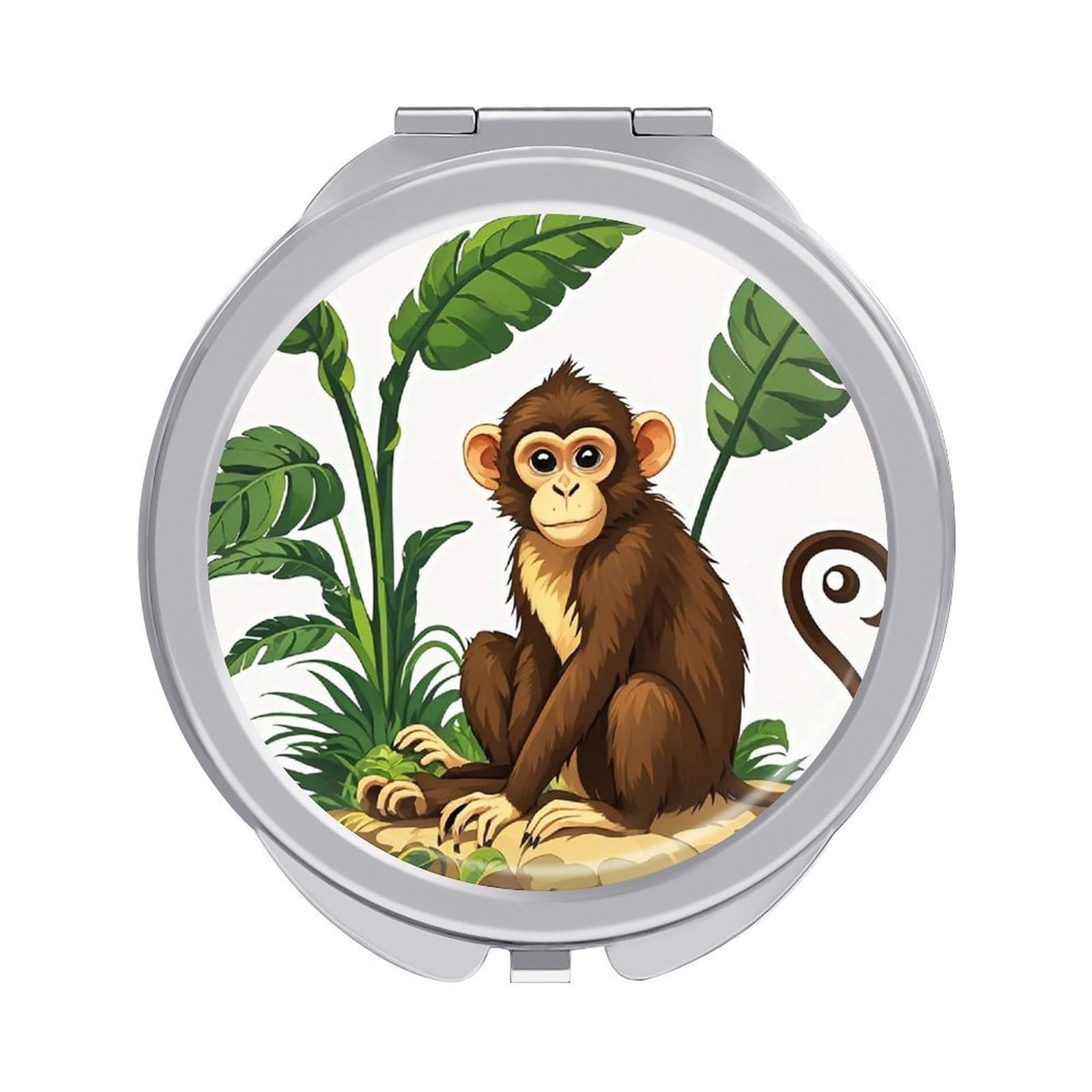 VstaDank Monkey and Plant Travel Makeup Mirror 2 X /1 X Magnifying Mini Vintage Pocket Mirror for Purse Small Portable Folding Small Round Mirrors Portable Vanity Mirrors for Women