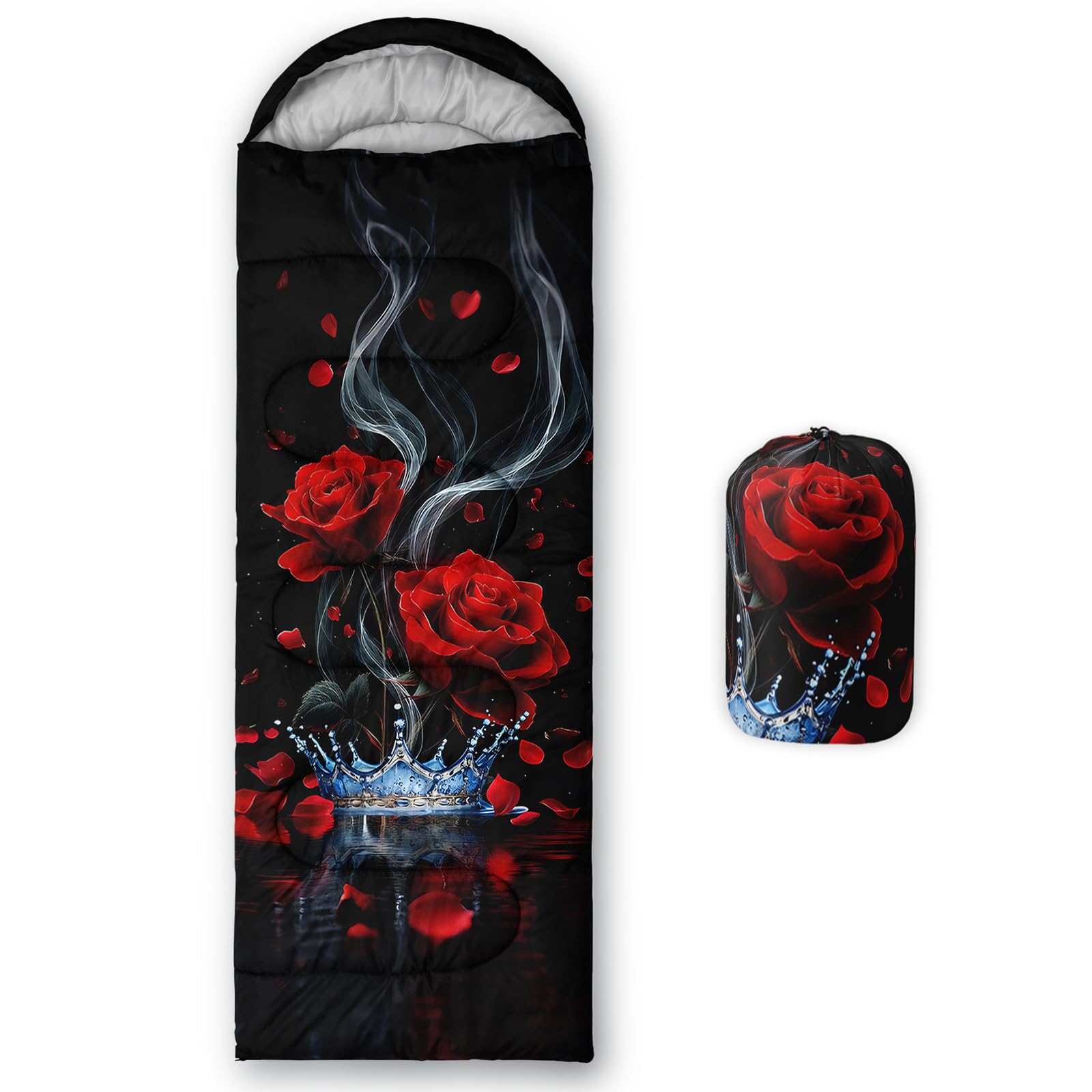 QOOMO Red Rose Print Waterproof Sleeping Bags for Adults & Kids,Printed Camping Sleeping Bags, 3 Season Warm & Cool Weather,Lightweight,Traveling,and Outdoors,Camping Gear Equipment,31x90inch