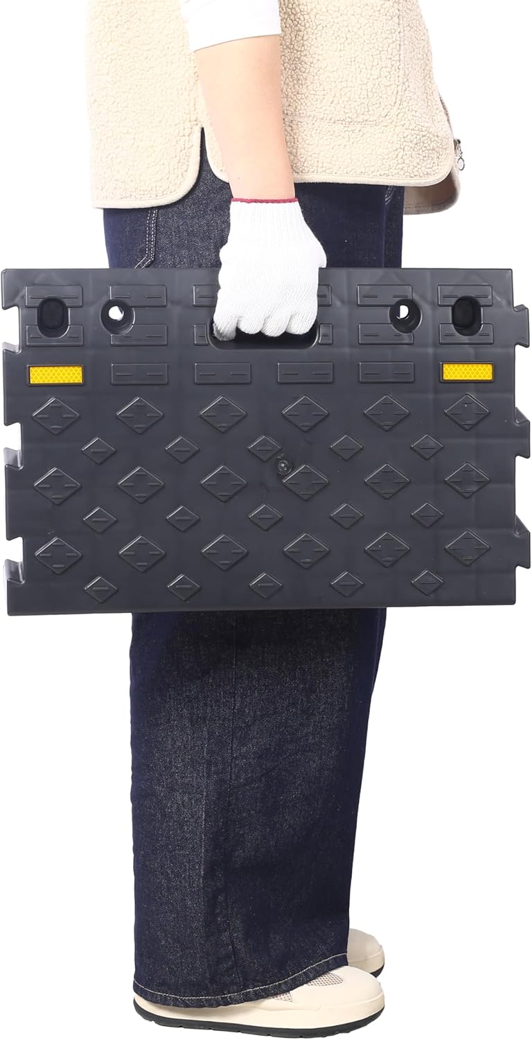 4" high 2-Piece Portable Automotive Curb Ramp, Heavy-Duty Plastic Threshold Ramp Track Interlocking Step Ramp Structure 6600 Lbs Load Capacity for Cars, Wheelchairs, Bikes, Motorcycles