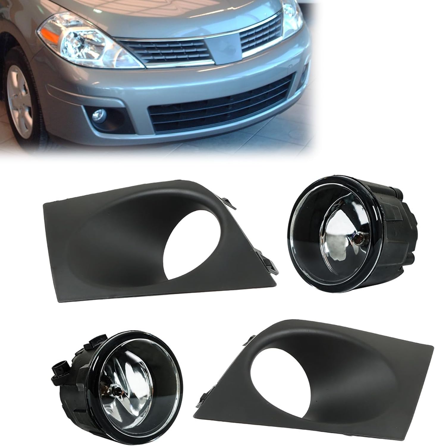 2Pcs Fog Light Assembly with Bulbs Harness Switch Kit Left and Right Side Replacement for Ver-sa 2007-2011