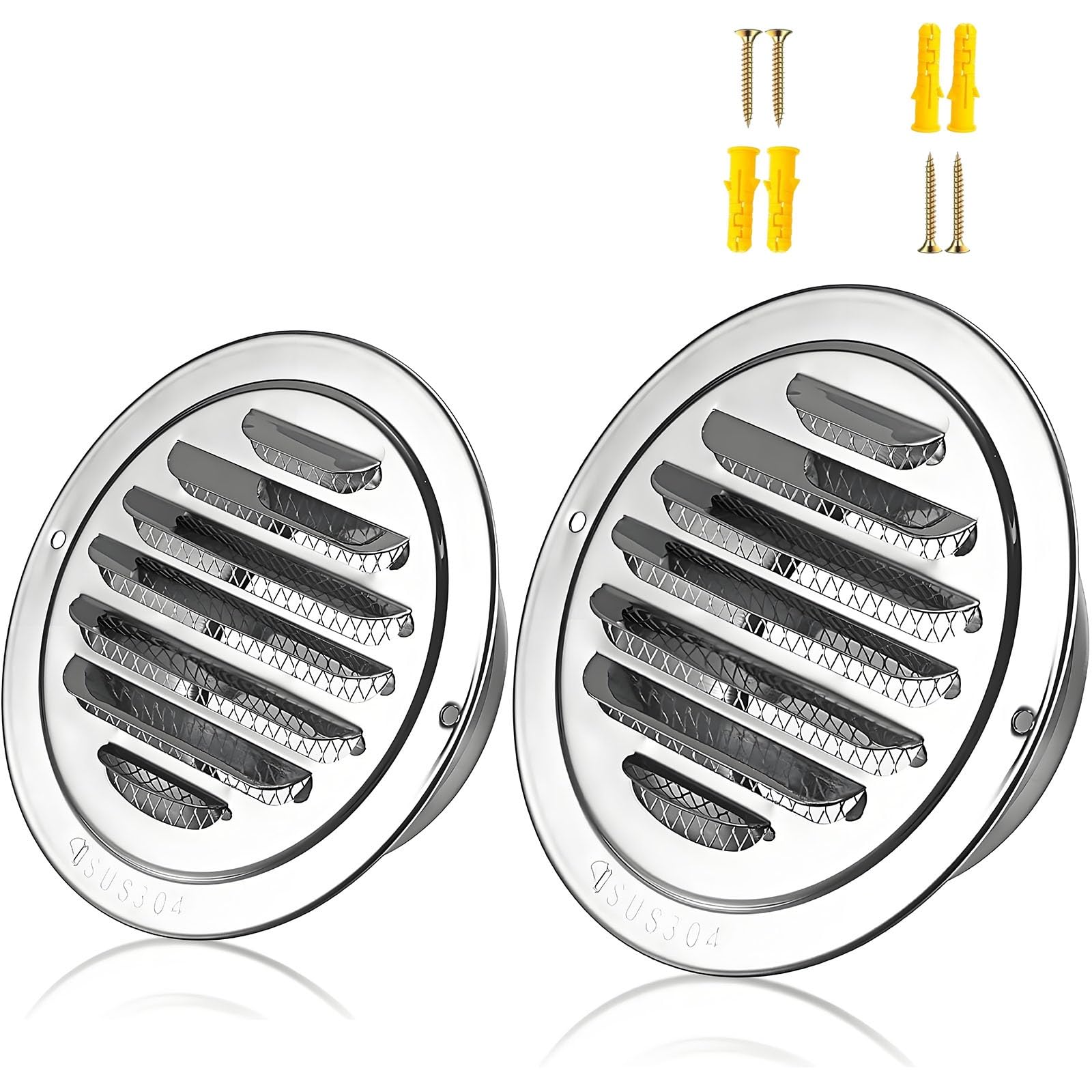 AMZBNEIDI Extractor Vent Cover Grille, Stainless Steel Round Soffit Vent 50-300mm Loer Mesh Kitchen Bedroom Bathroom Office(200mm/7.9in 2pack)