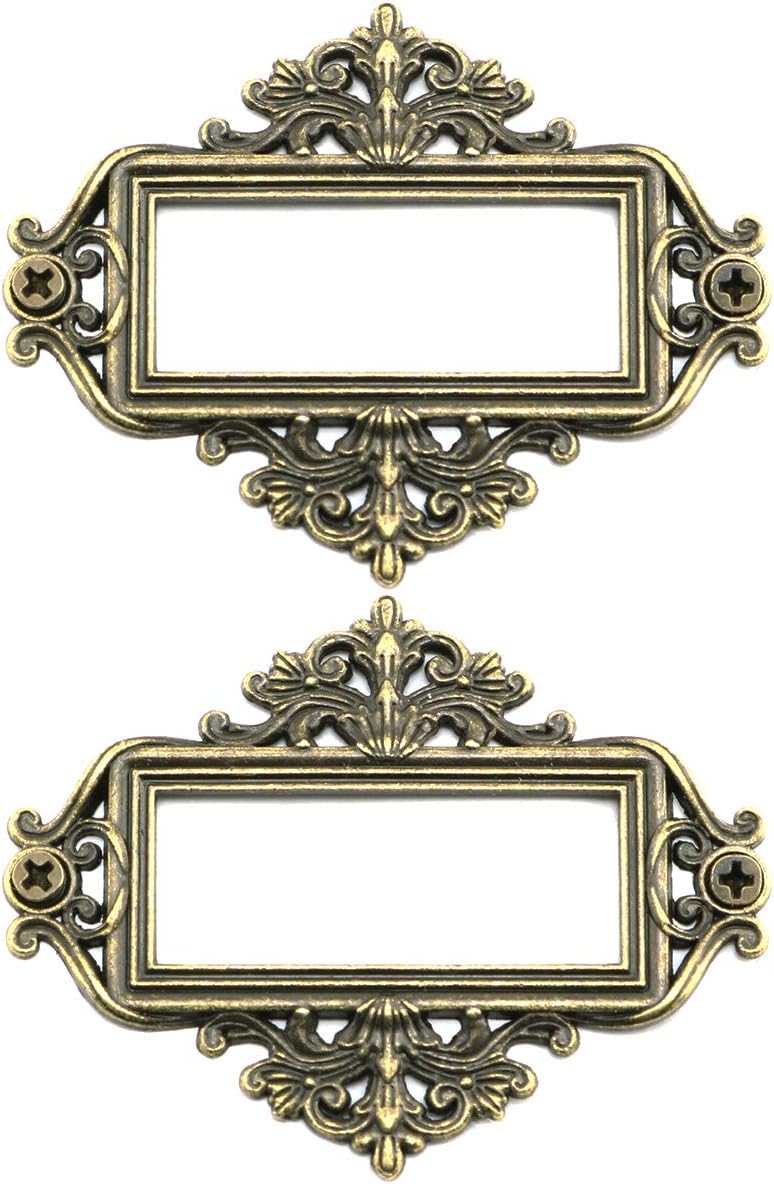 12pcs Lace Label Holder Vintage Retro Metal Decorative Drawer Box Tag Label Card Slot Frame Label Holder (Antique Bronze)
